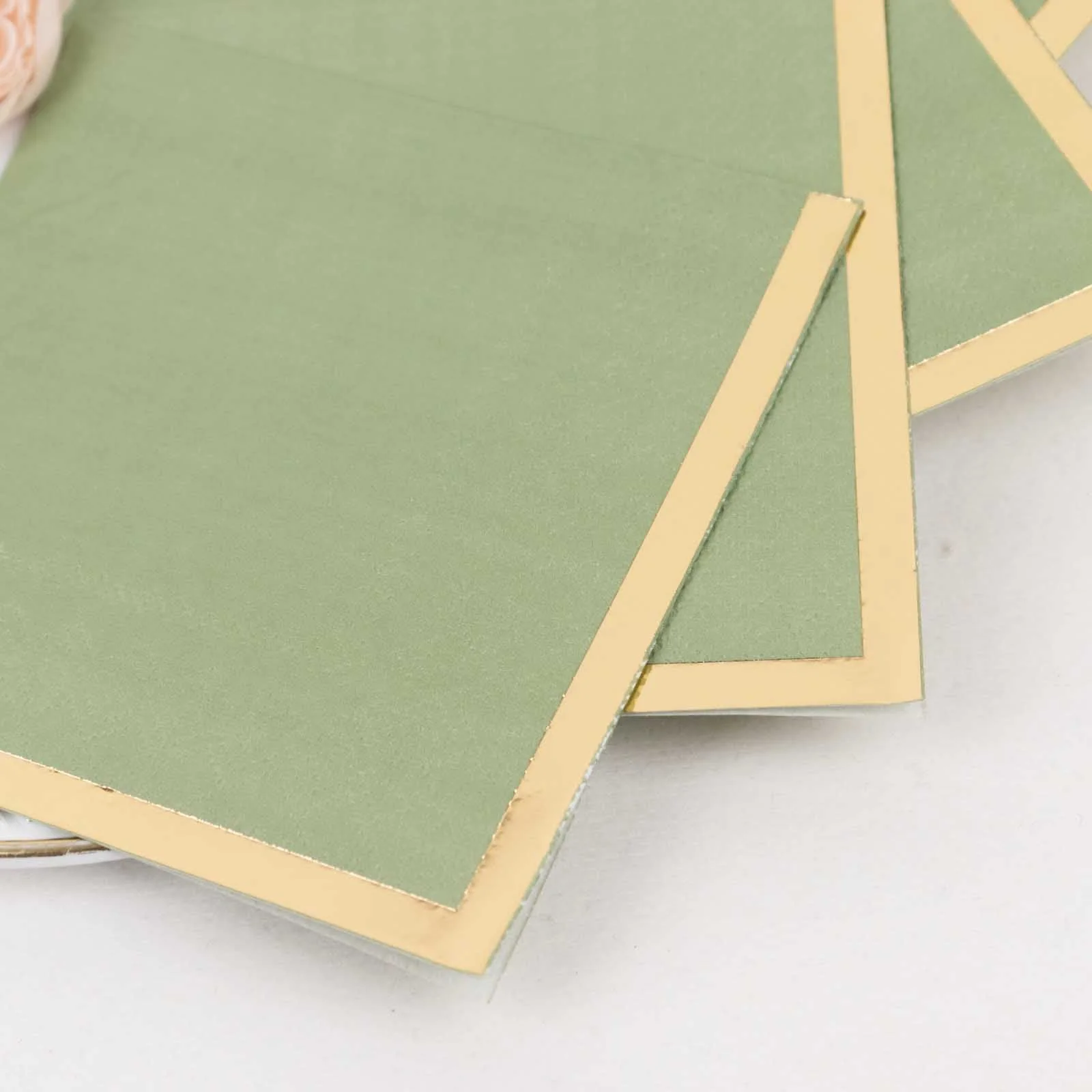 50-Pack Paper Beverage Napkins 2 Ply Sage Green with Gold Foil Edge 5"x5" - Soft Disposable Cocktail Napkins 18GSM - Image 2