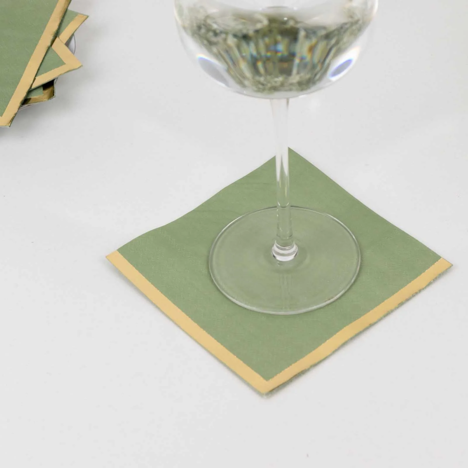 50-Pack Paper Beverage Napkins 2 Ply Sage Green with Gold Foil Edge 5"x5" - Soft Disposable Cocktail Napkins 18GSM - Image 4