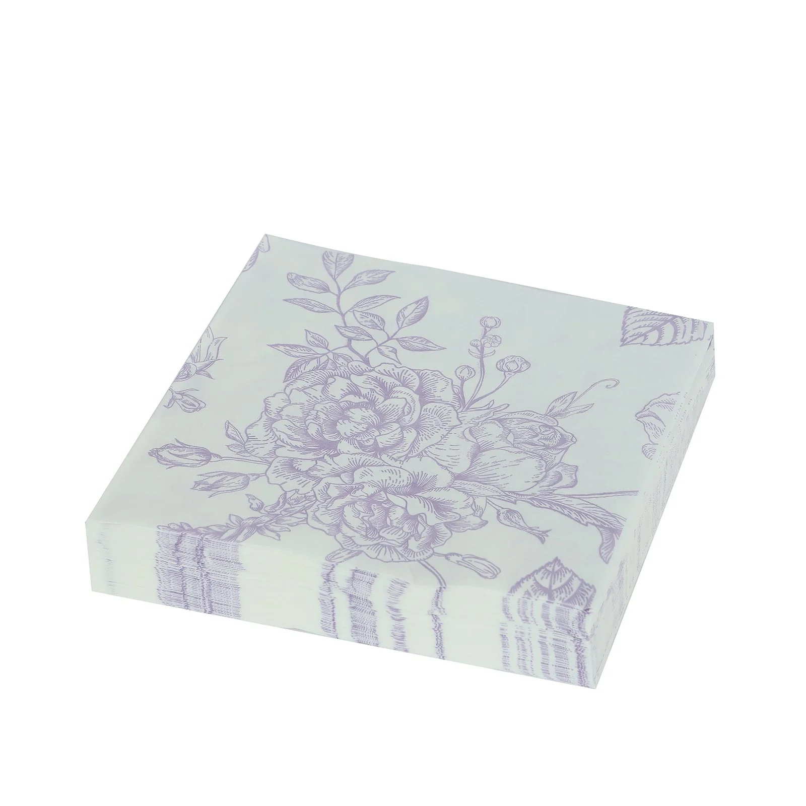 50 Pack 2-Ply Paper Cocktail Napkins in Matte Lavender and White French Toile Floral Pattern, Highly Absorbent Soft Disposable Beverage Napkins - Image 5