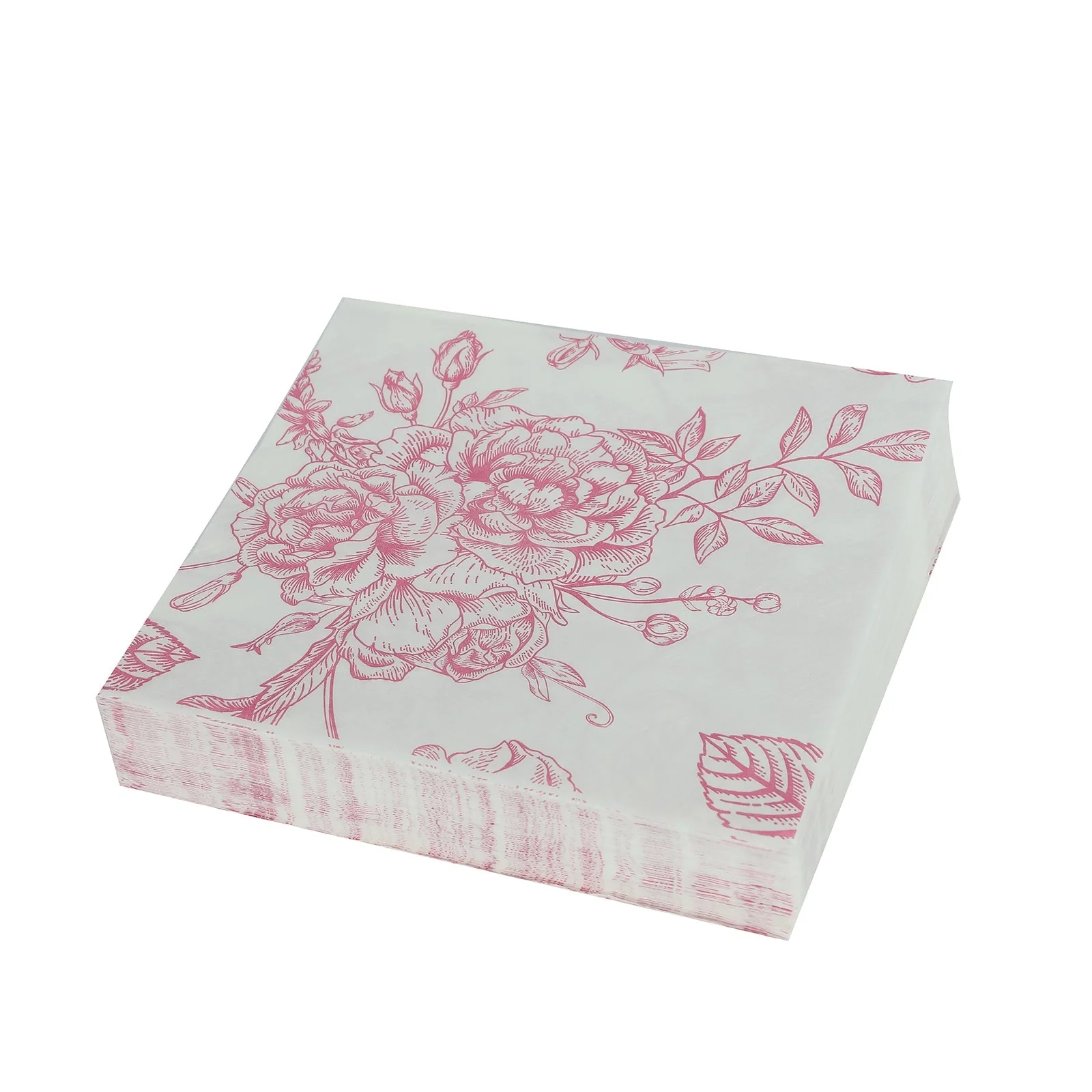 50 Pack 2-Ply Paper Cocktail Napkins in Matte Pink and White French Toile Floral Pattern, Highly Absorbent Soft Disposable Beverage Napkins - Image 6
