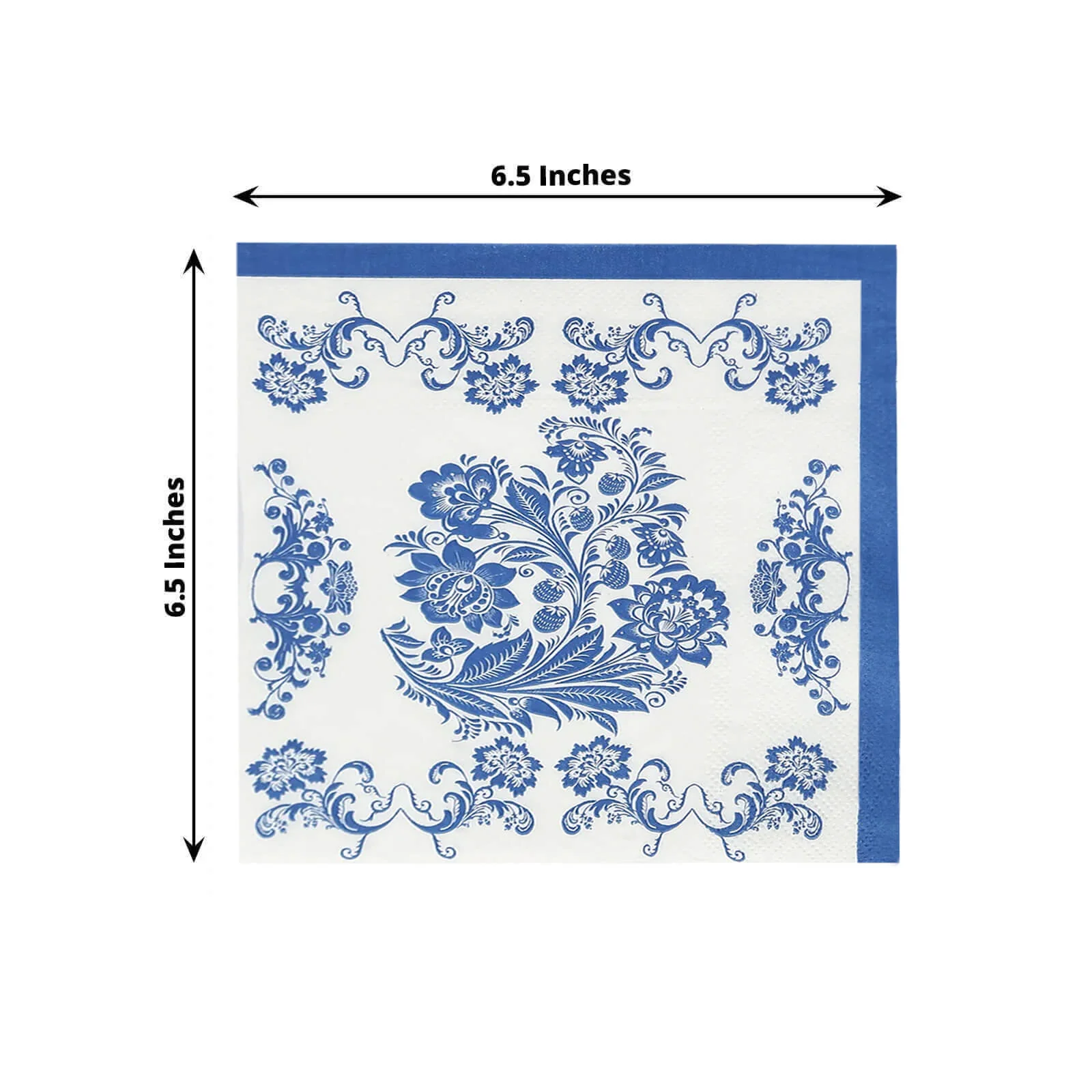 50 Pack 2-Ply Paper Cocktail Napkins in White Royal Blue Damask Pattern, Disposable Beverage Napkins - Highly Absorbent & Soft - Image 2