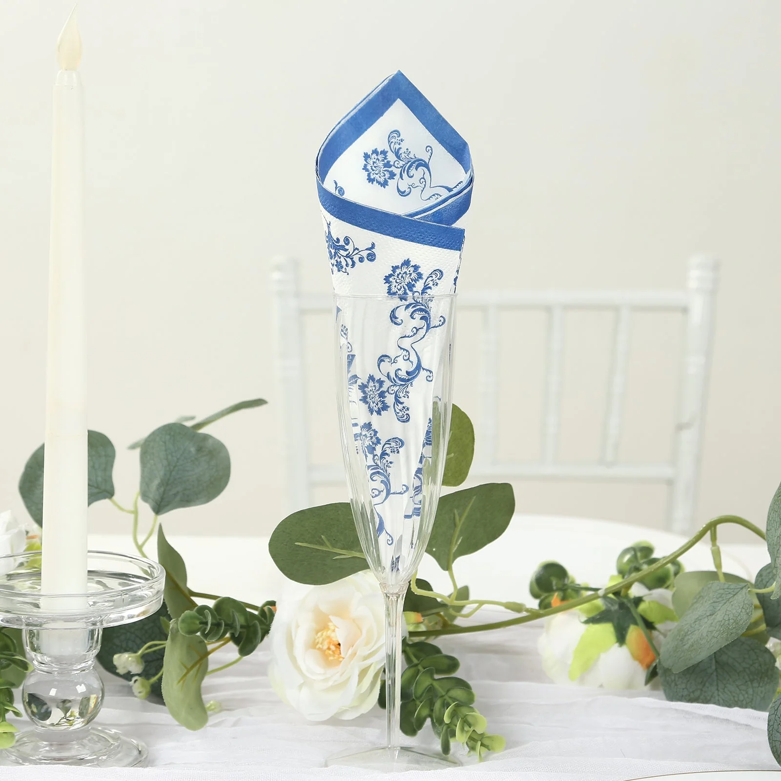 50 Pack 2-Ply Paper Cocktail Napkins in White Royal Blue Damask Pattern, Disposable Beverage Napkins - Highly Absorbent & Soft - Image 8
