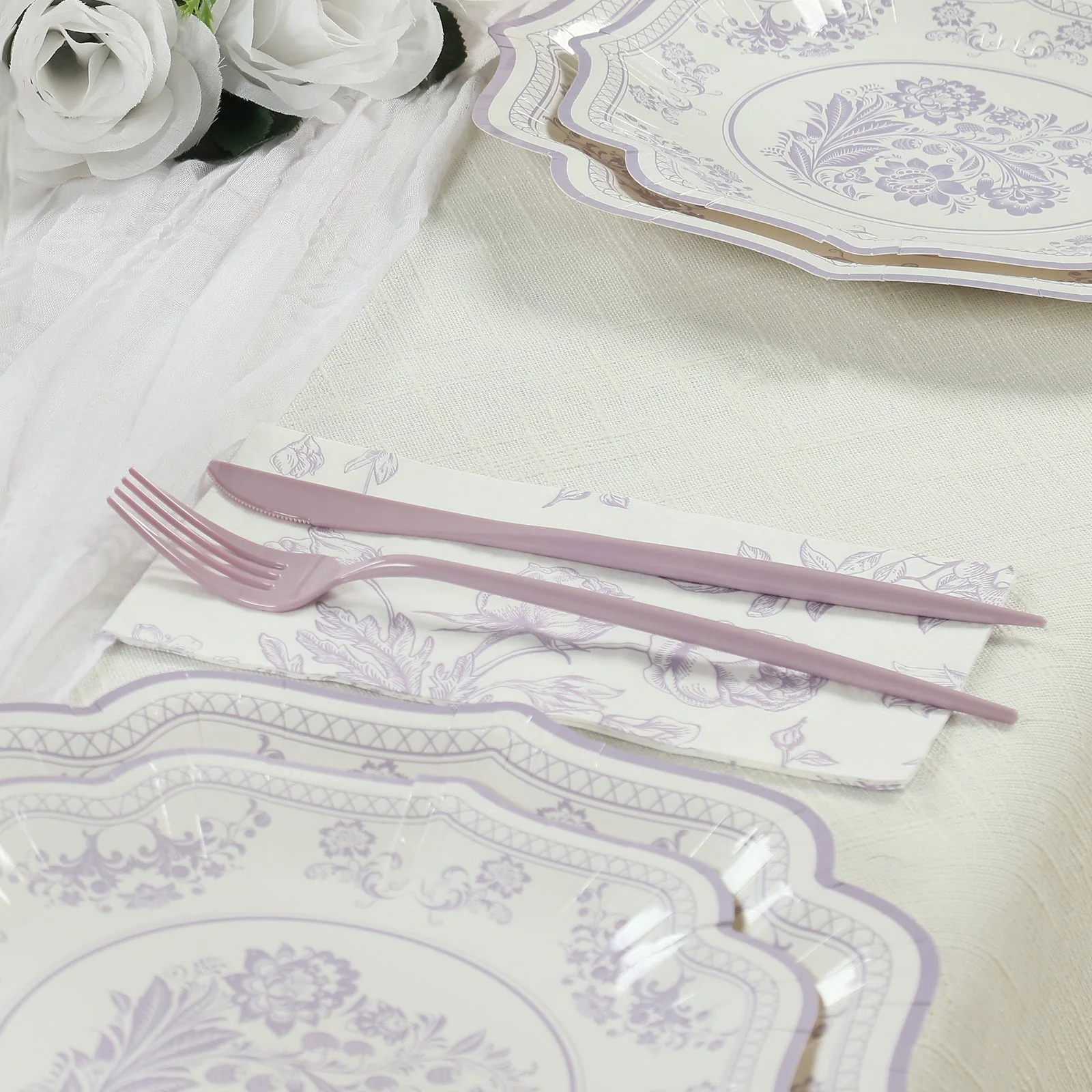 50 Pack 2-Ply Paper Dinner Napkins in French Toile Floral Pattern, Matte Lavender and White Highly Absorbent Soft Disposable Party Napkins - Image 5
