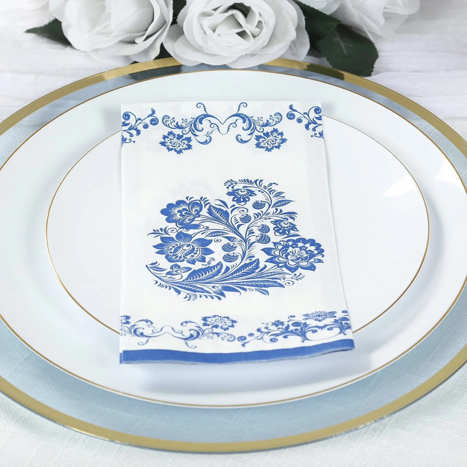 50 Pack 2-Ply Paper Dinner Napkins in White Royal Blue Damask Floral Pattern, Disposable Party Napkins - Highly Absorbent & Soft - Image 5