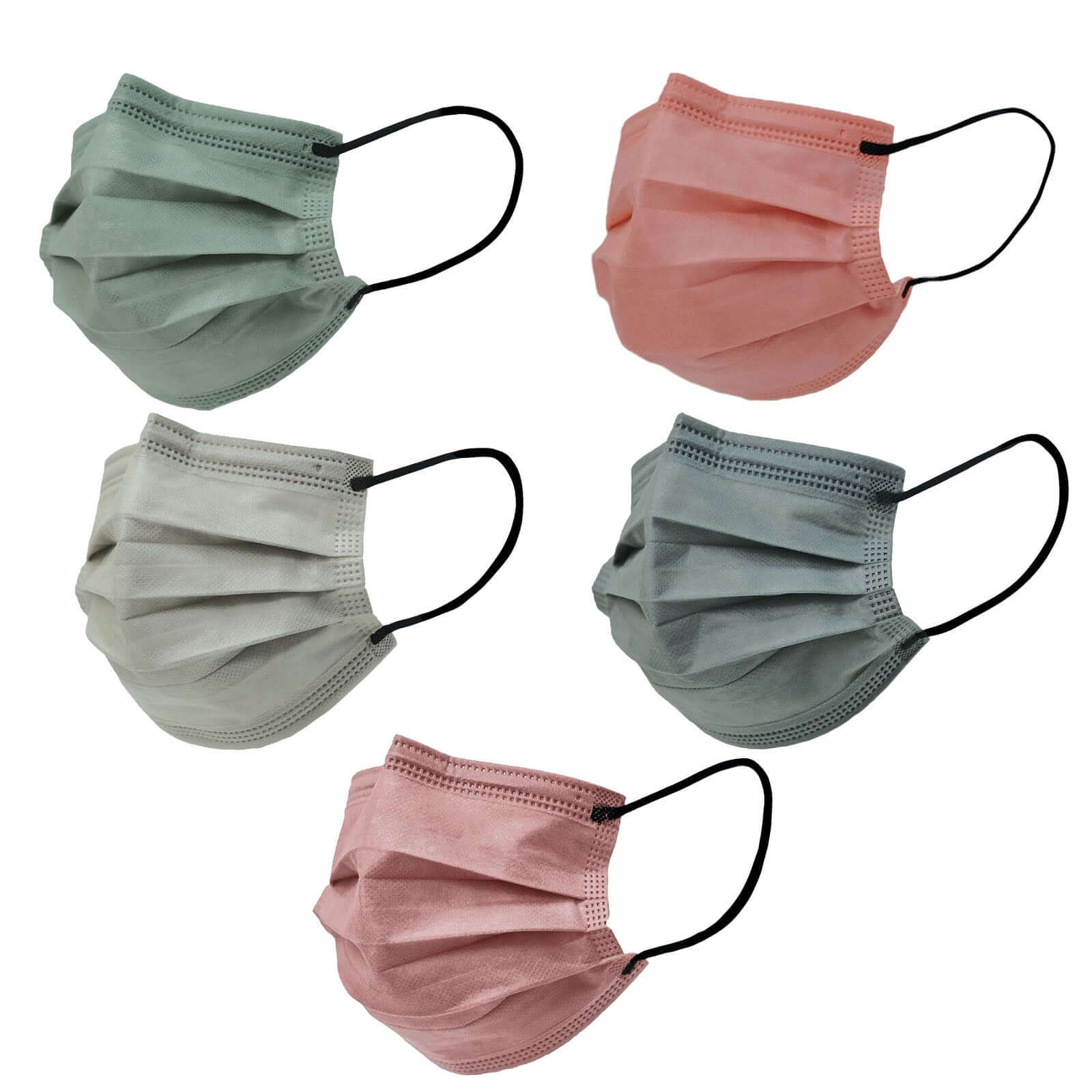 50 Pack Assorted Colors Disposable Face Mask Non Woven Mask with Ear Loop 3 Ply