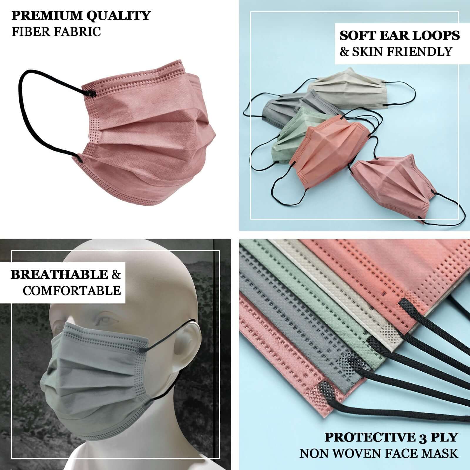 50 Pack Assorted Colors Disposable Face Mask Non Woven Mask with Ear Loop 3 Ply - Image 4