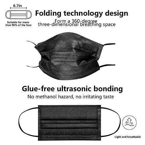 50 Pack Black Disposable Face Mask Non Woven Mask with Ear Loop 3 Ply - Image 11