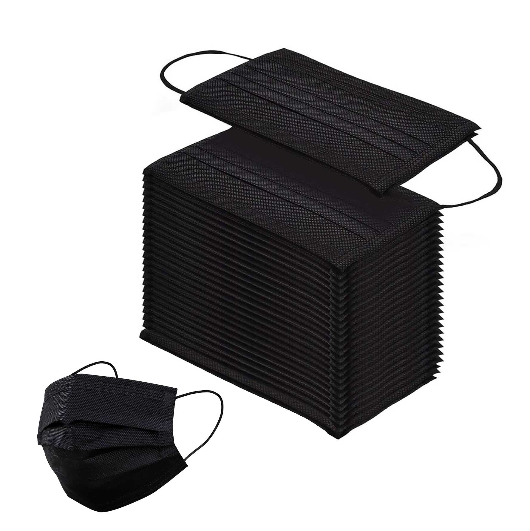 50 Pack Black Disposable Face Mask Non Woven Mask with Ear Loop 3 Ply - Image 6