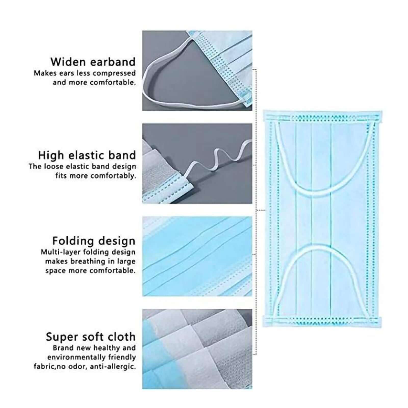 50 Pack Disposable Face Mask Non Woven Mask with Ear Loop 3 Ply - Image 9
