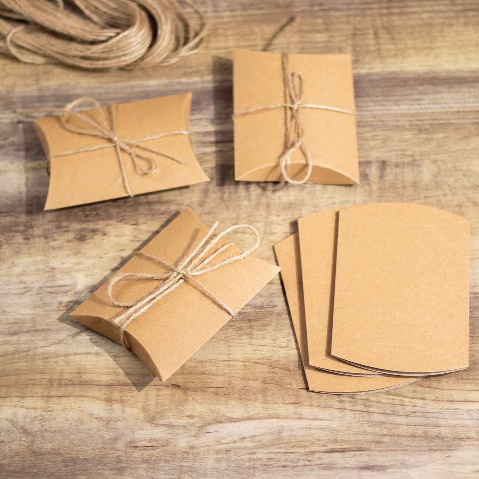 50 Pack Natural Brown Paper Rustic Party Gift Boxes With Jute Rope Tie, Wedding Favor Pillow Box Set 4.5"x3.5" - Image 10