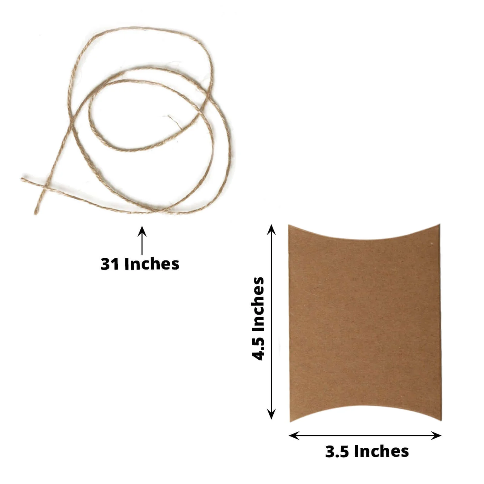 50 Pack Natural Brown Paper Rustic Party Gift Boxes With Jute Rope Tie, Wedding Favor Pillow Box Set 4.5"x3.5" - Image 3