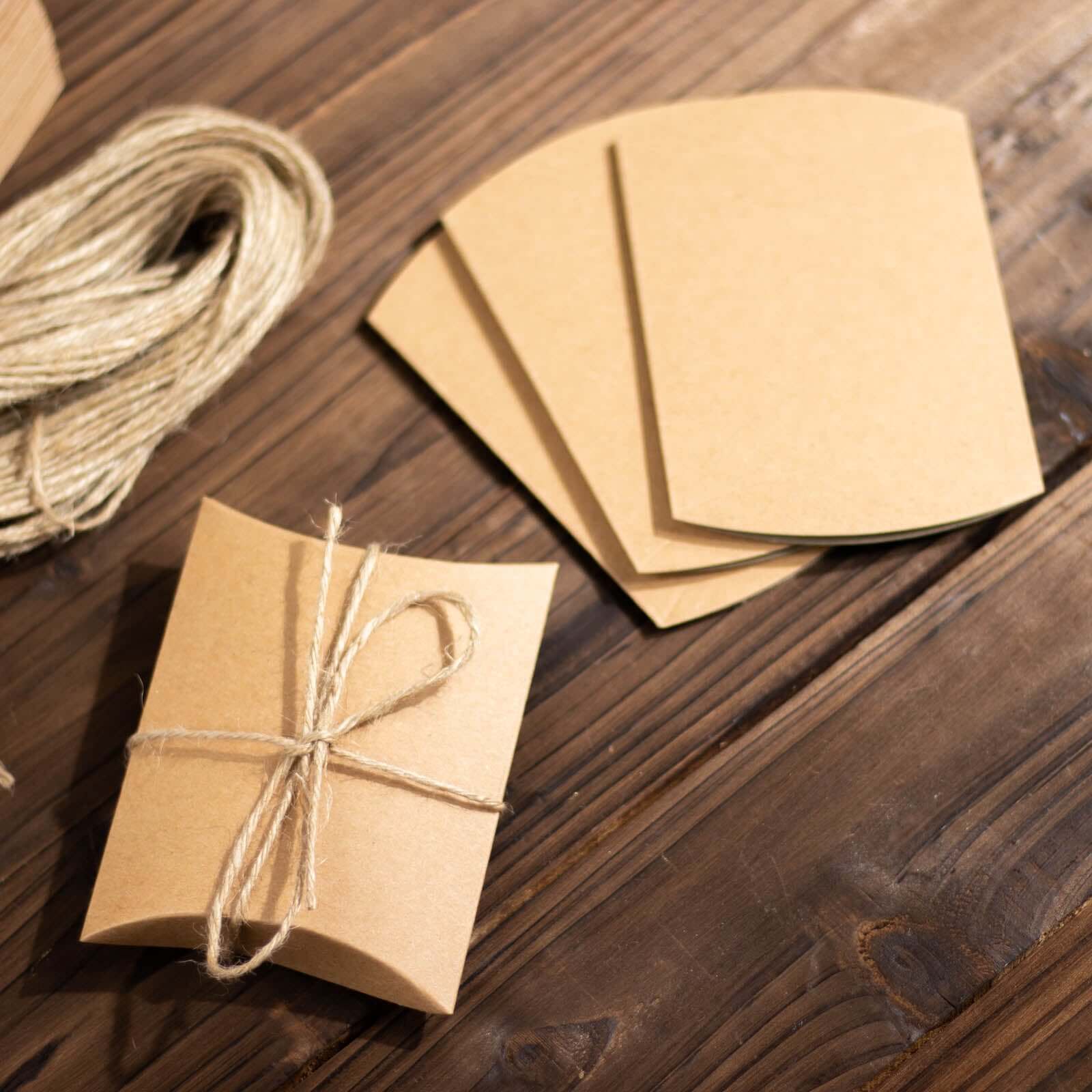 50 Pack Natural Brown Paper Rustic Party Gift Boxes With Jute Rope Tie, Wedding Favor Pillow Box Set 4.5"x3.5" - Image 6