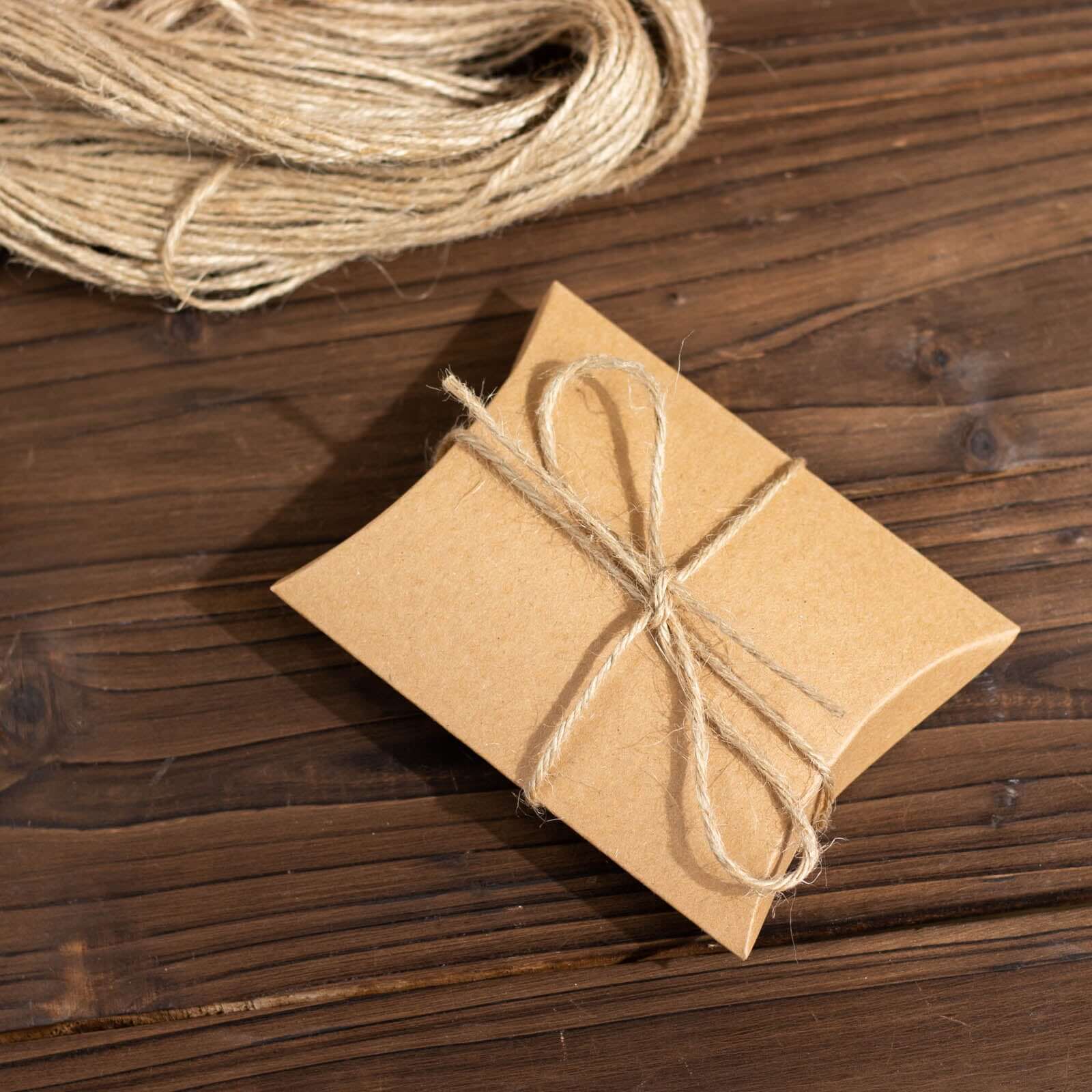 50 Pack Natural Brown Paper Rustic Party Gift Boxes With Jute Rope Tie, Wedding Favor Pillow Box Set 4.5"x3.5" - Image 8
