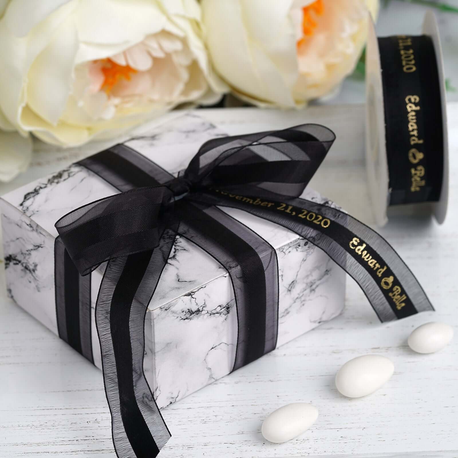 50 Pack Personalized Organza Ribbon For Wedding Favor Gift Boxes 7/8" - Image 2
