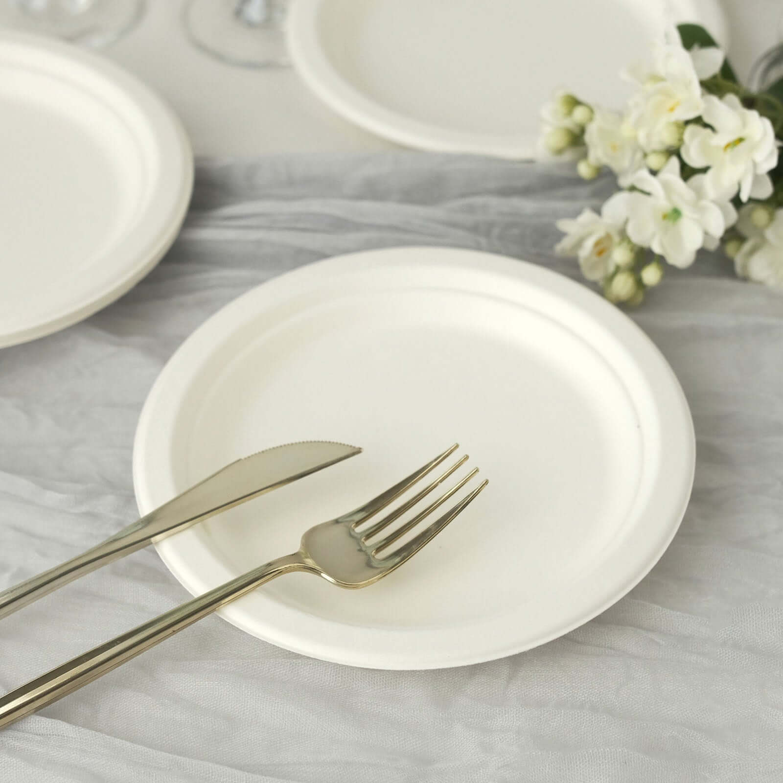 50-Pack Bagasse Round Dessert Plates 7" White - Eco-friendly Disposable Sugarcane Appetizer Salad Plates for Weddings & Nature Inspired Events - Image 10