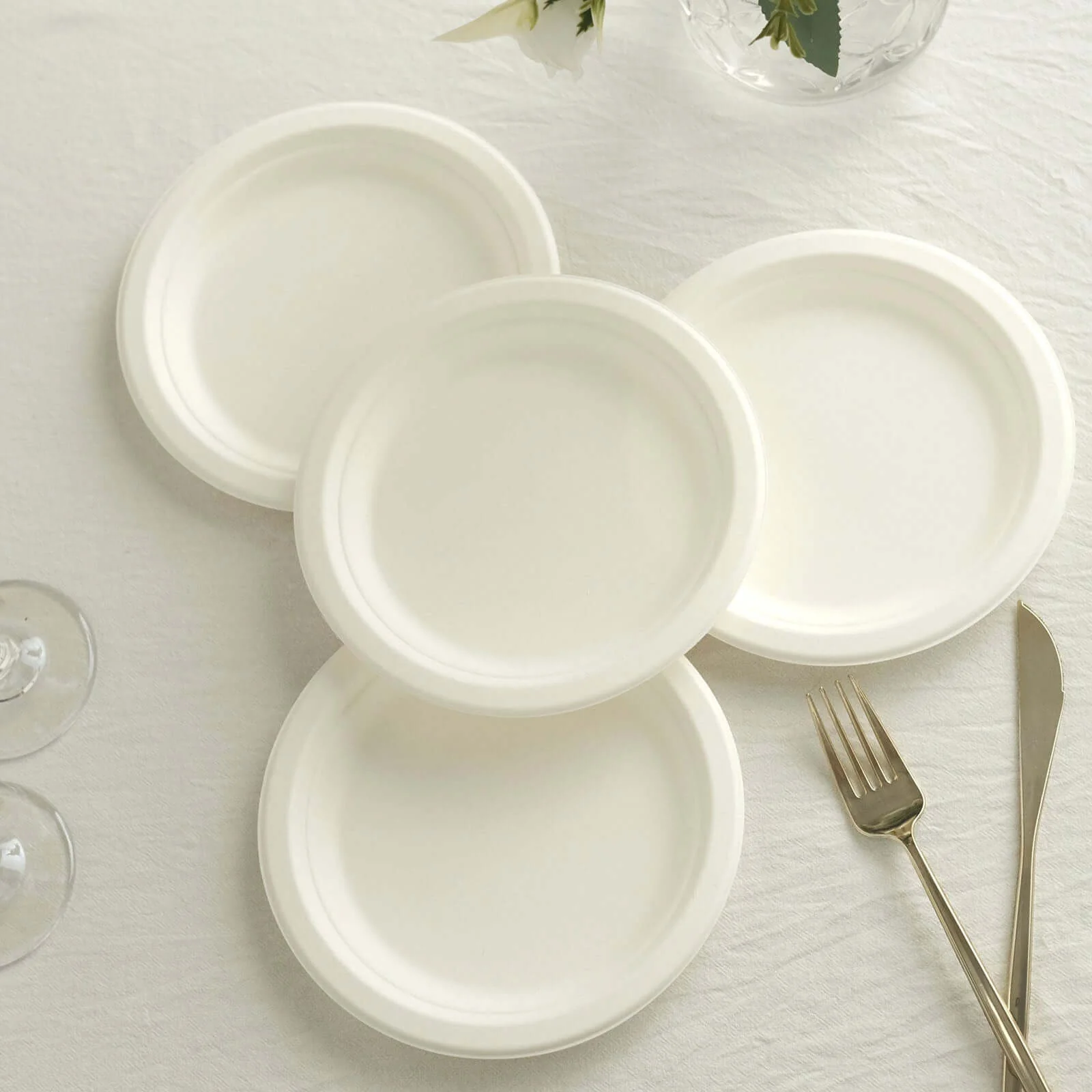 50-Pack Bagasse Round Dessert Plates 7" White - Eco-friendly Disposable Sugarcane Appetizer Salad Plates for Weddings & Nature Inspired Events - Image 2