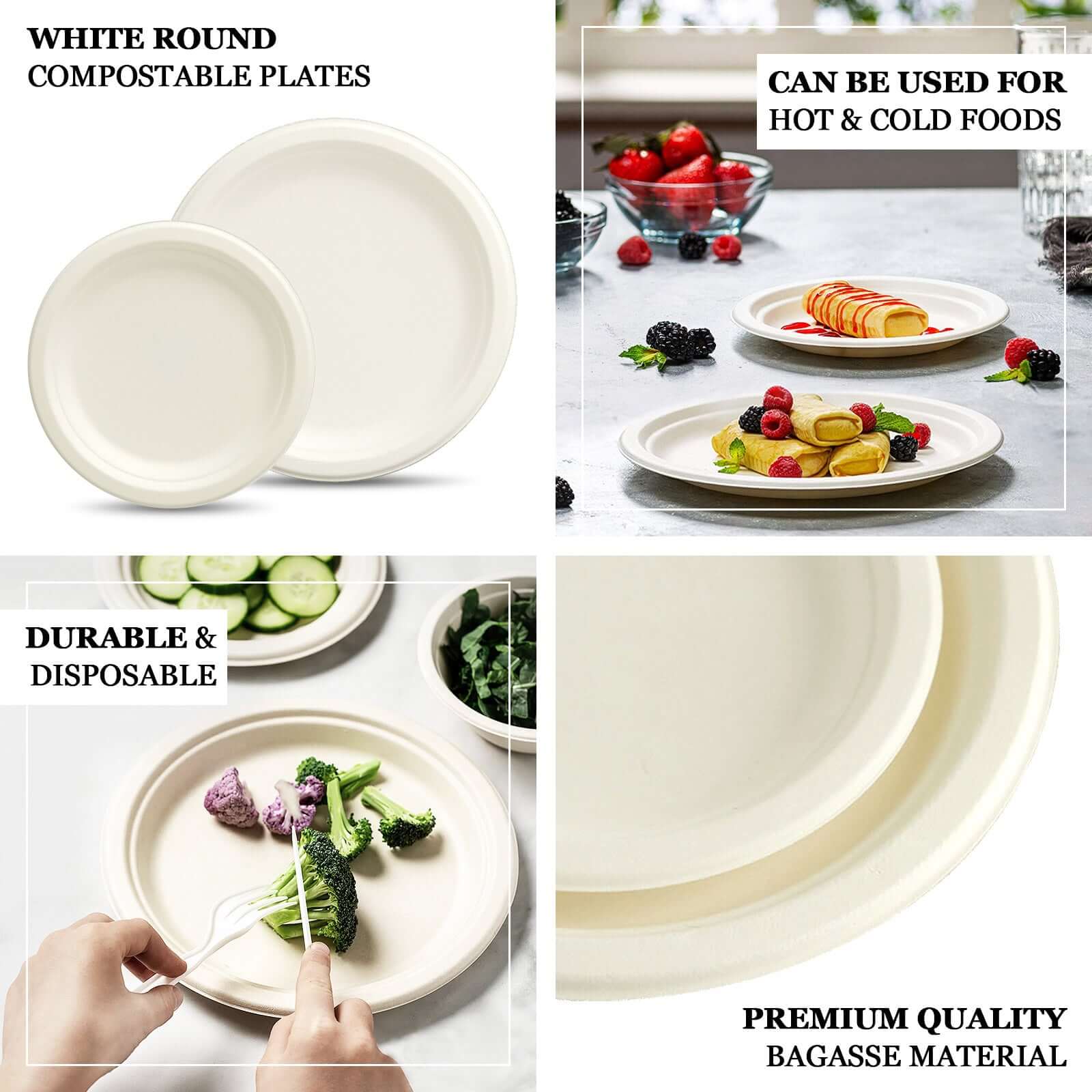 50-Pack Bagasse Round Dessert Plates 7" White - Eco-friendly Disposable Sugarcane Appetizer Salad Plates for Weddings & Nature Inspired Events - Image 4