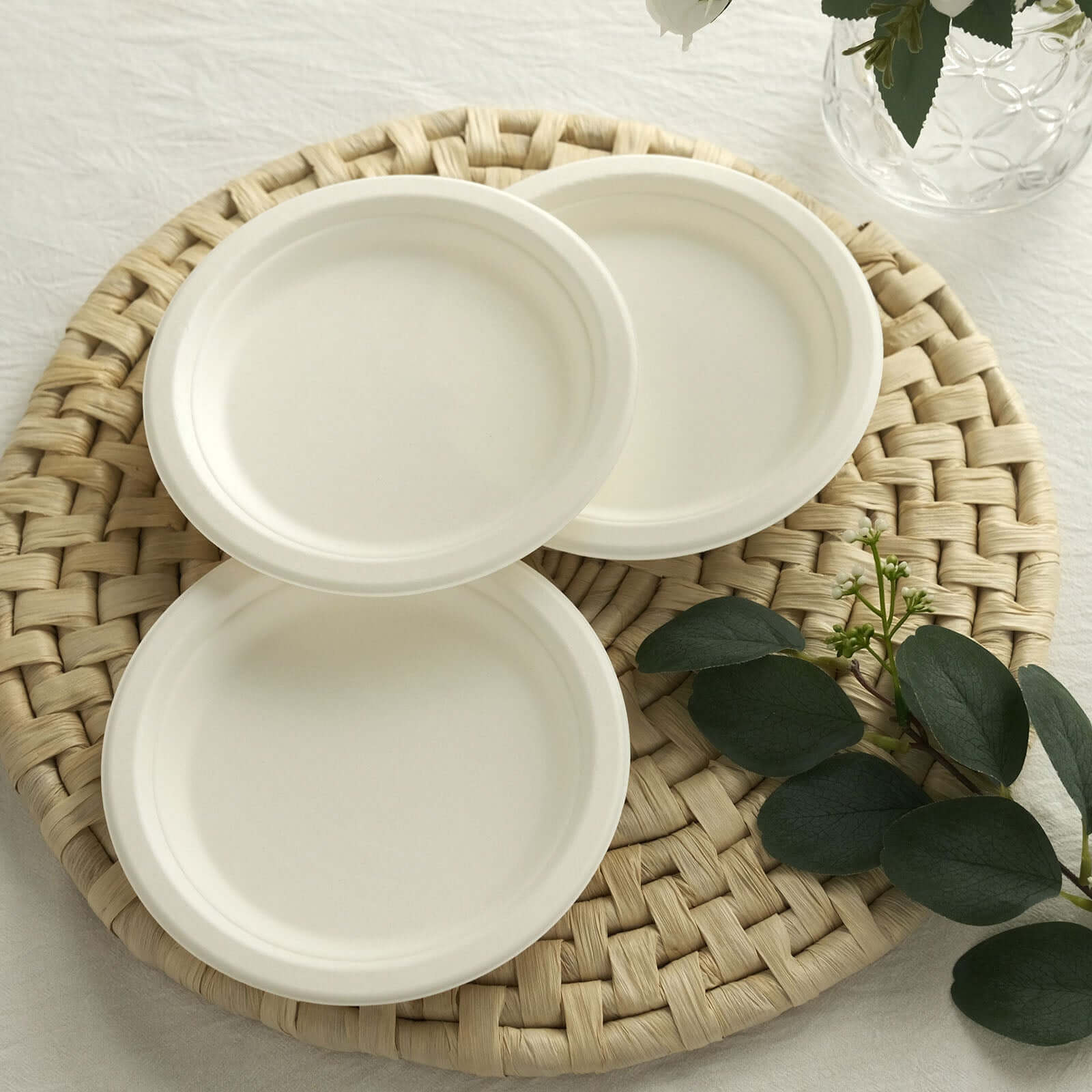 50-Pack Bagasse Round Dessert Plates 7" White - Eco-friendly Disposable Sugarcane Appetizer Salad Plates for Weddings & Nature Inspired Events - Image 6