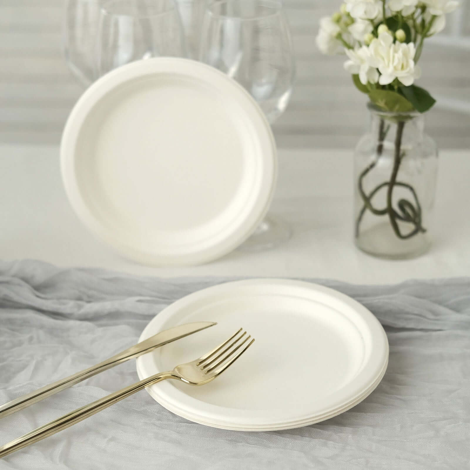50-Pack Bagasse Round Dessert Plates 7" White - Eco-friendly Disposable Sugarcane Appetizer Salad Plates for Weddings & Nature Inspired Events - Image 8