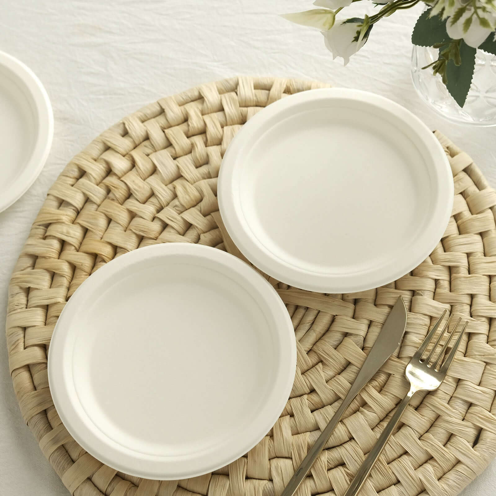50-Pack Bagasse Round Dessert Plates 7" White - Eco-friendly Disposable Sugarcane Appetizer Salad Plates for Weddings & Nature Inspired Events - Image 9