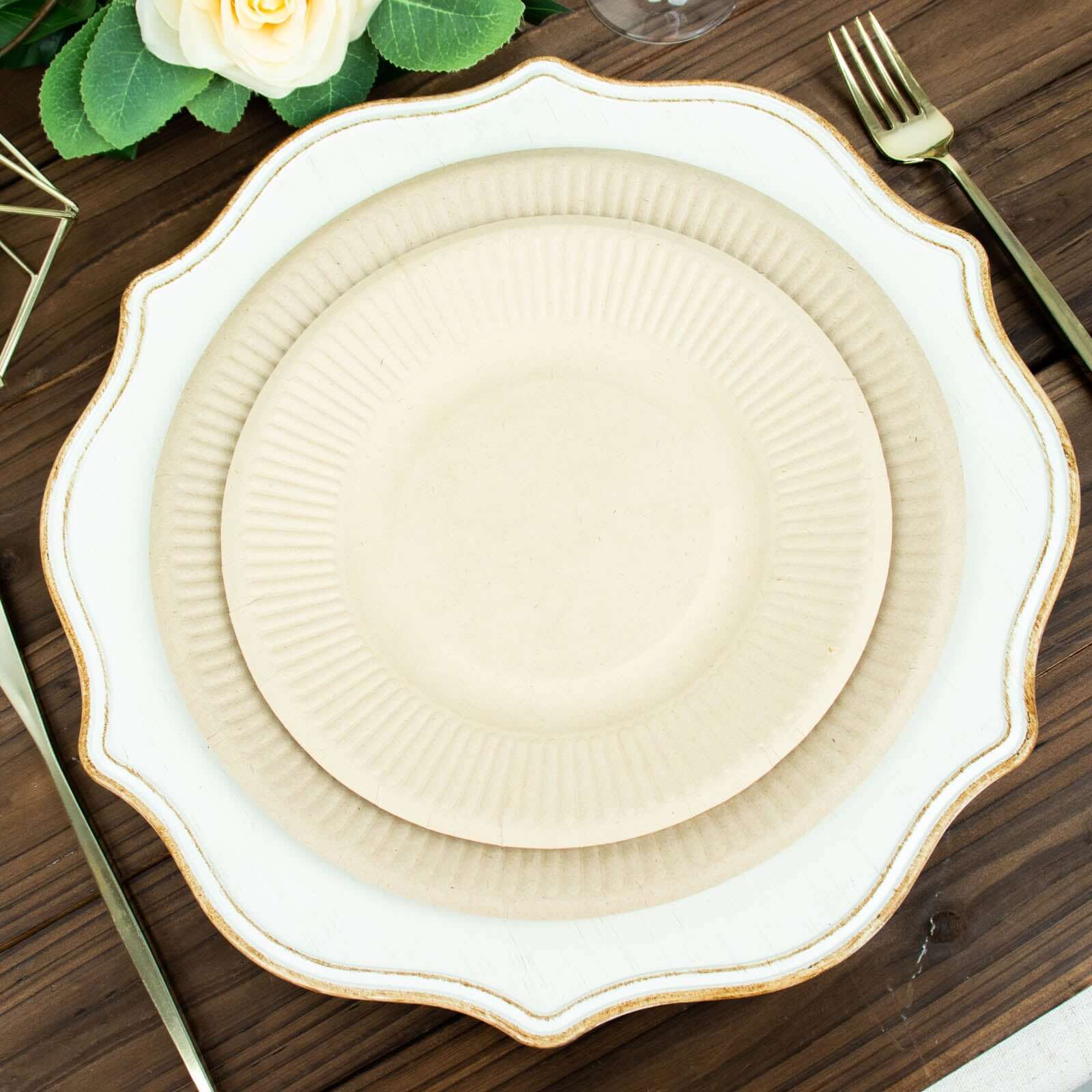 50-Pack Bagasse Round Dessert Plates 8" Natural with Ribbed Rim - Eco Friendly Disposable Sugarcane Appetizer/Salad Plates for Parties - Image 12
