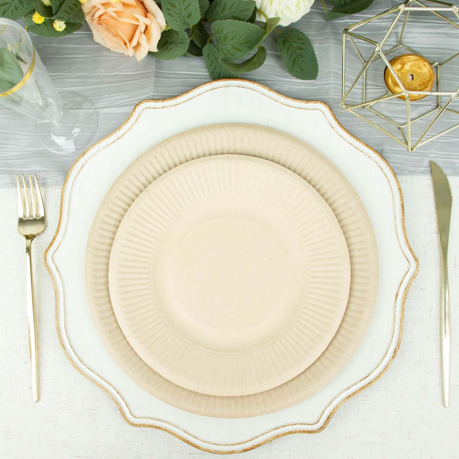 50-Pack Bagasse Round Dessert Plates 8" Natural with Ribbed Rim - Eco Friendly Disposable Sugarcane Appetizer/Salad Plates for Parties - Image 2