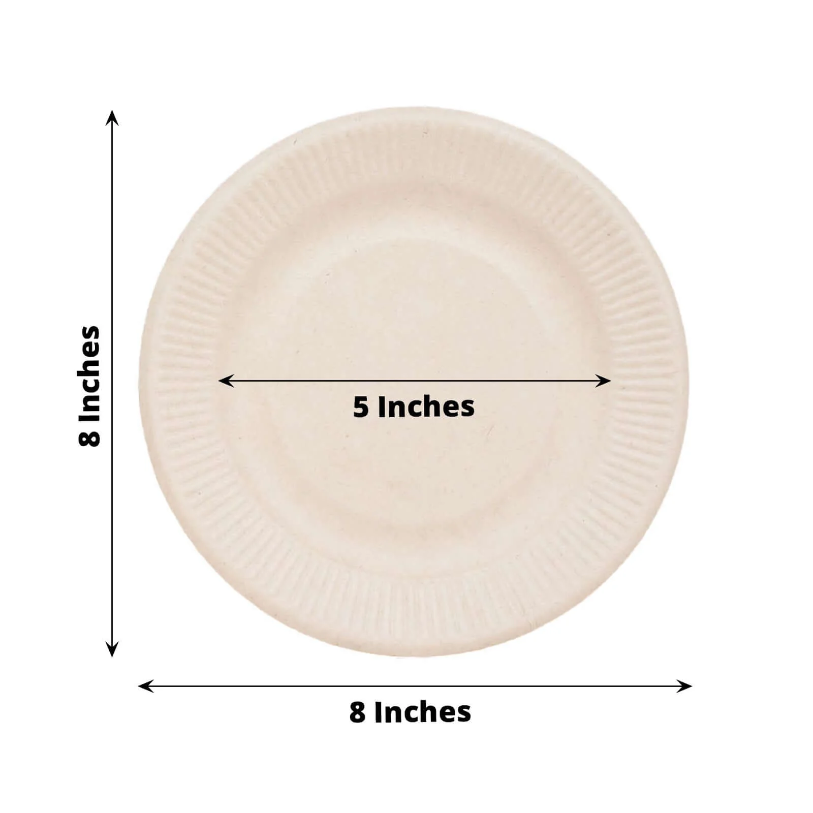 50-Pack Bagasse Round Dessert Plates 8" Natural with Ribbed Rim - Eco Friendly Disposable Sugarcane Appetizer/Salad Plates for Parties - Image 3