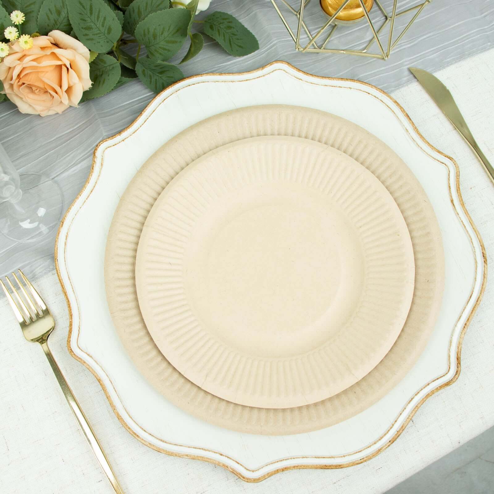 50-Pack Bagasse Round Dessert Plates 8" Natural with Ribbed Rim - Eco Friendly Disposable Sugarcane Appetizer/Salad Plates for Parties - Image 4