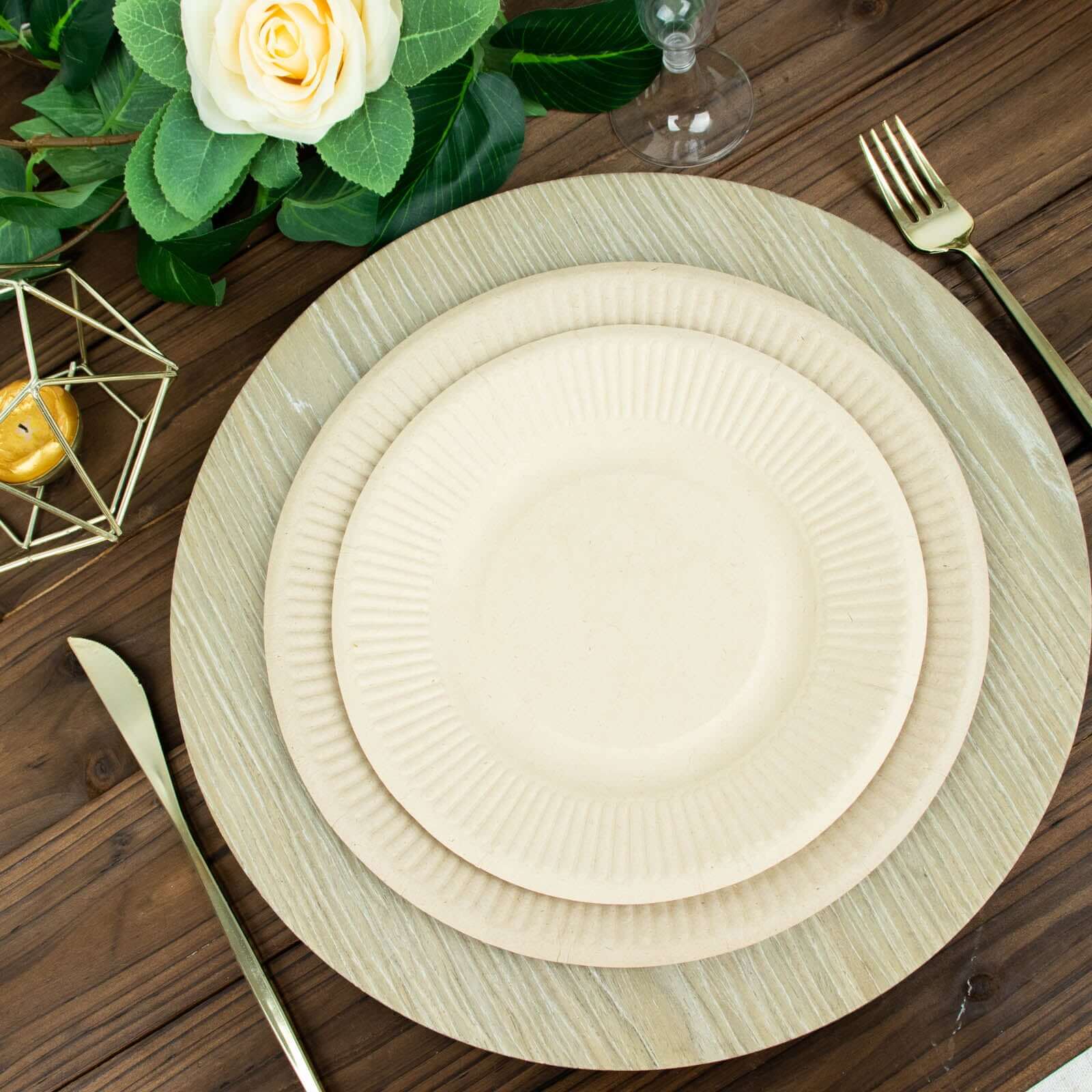 50-Pack Bagasse Round Dessert Plates 8" Natural with Ribbed Rim - Eco Friendly Disposable Sugarcane Appetizer/Salad Plates for Parties - Image 6