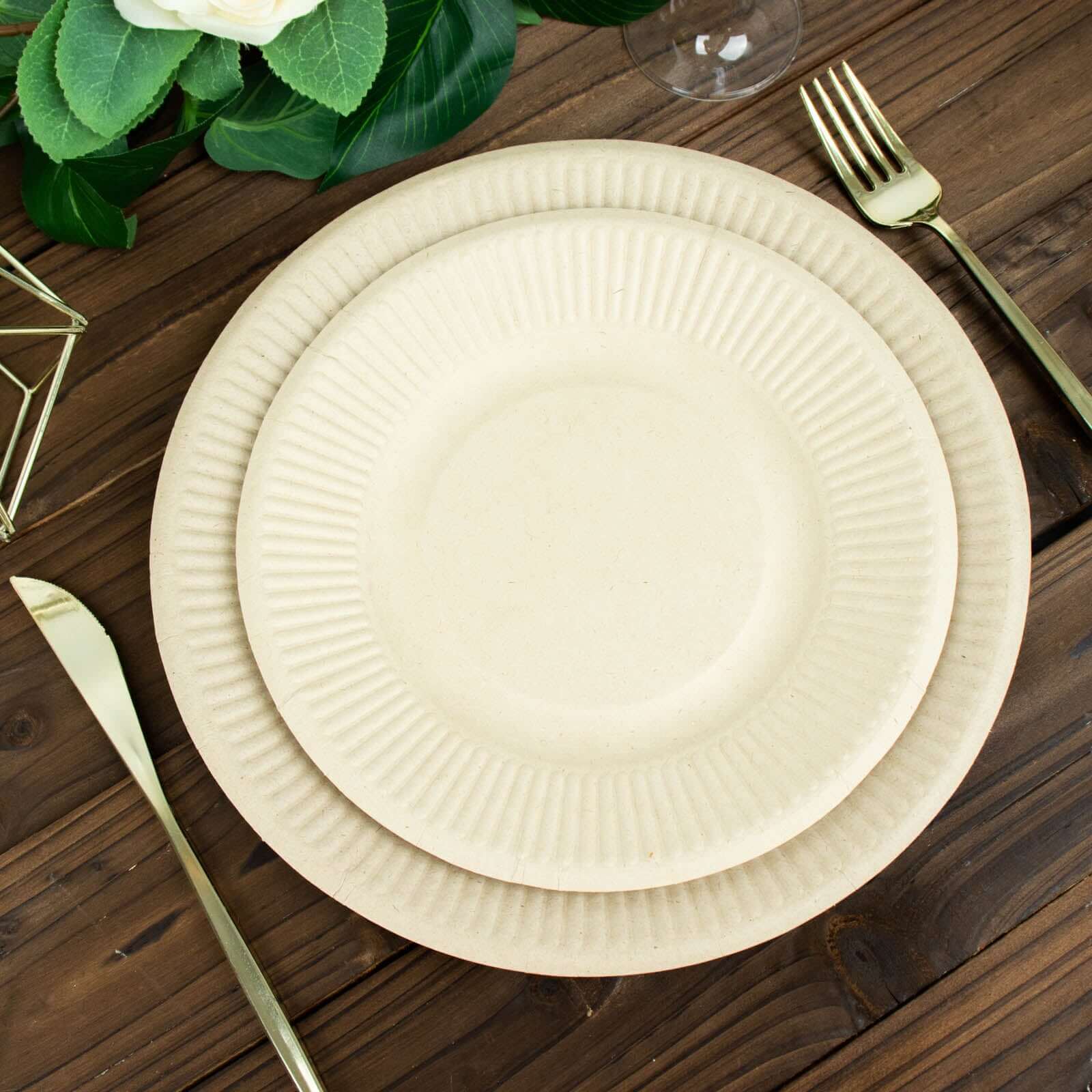 50-Pack Bagasse Round Dessert Plates 8" Natural with Ribbed Rim - Eco Friendly Disposable Sugarcane Appetizer/Salad Plates for Parties - Image 7