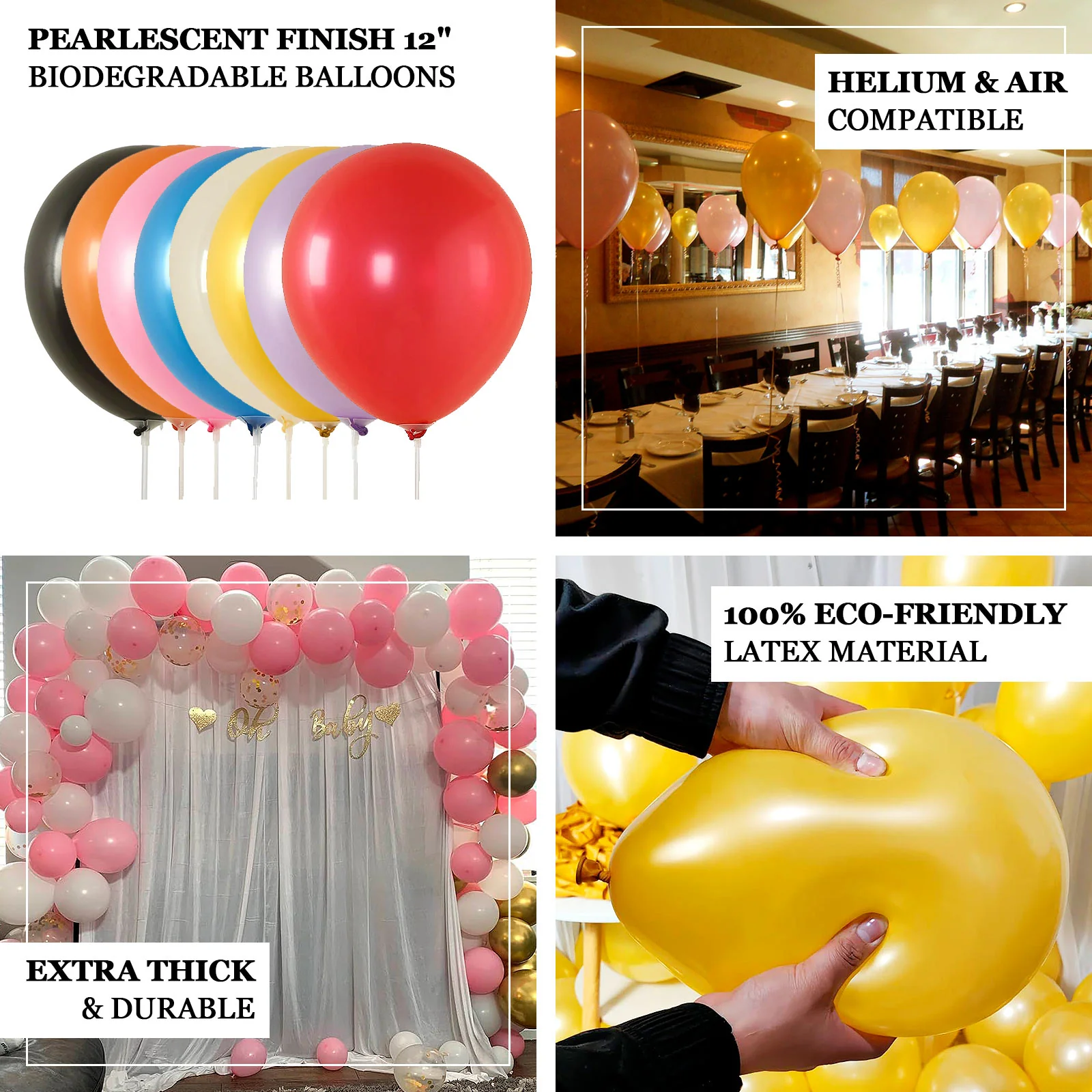 50 Pack Black Biodegradable Balloons, Eco-friendly Thickened Extra Strong Latex Helium Party Balloons - 12" - Image 4