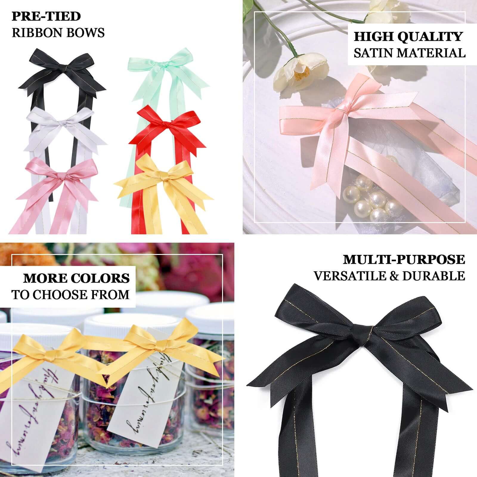 50 Pack Burgundy Pre Tied Satin Ribbon Bows With Gold Foil Lining For Gift Basket and Party Favors Decor 10" - Image 3