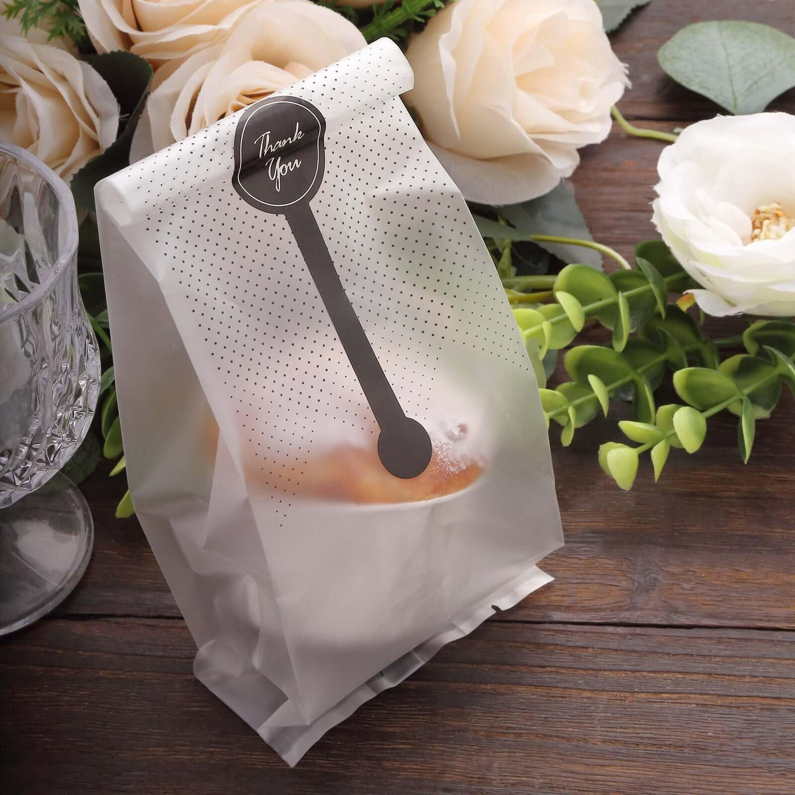 50 Pack Clear Black Dotted Plastic Party Favor Treat Bags with "Thank You" Paper Stickers, Rectangular Goodie Gift Bags - 3"x9" - Image 2