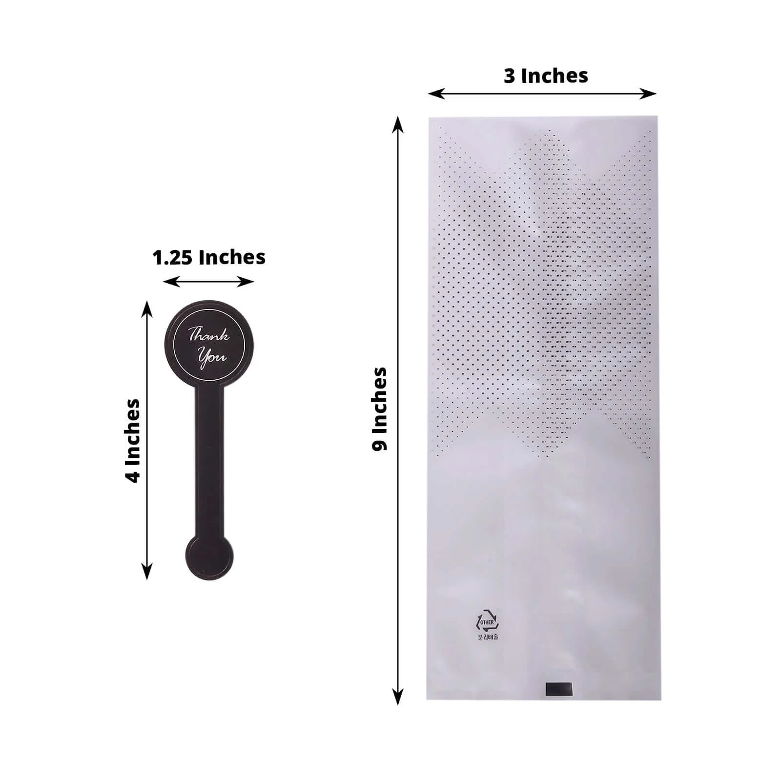 50 Pack Clear Black Dotted Plastic Party Favor Treat Bags with "Thank You" Paper Stickers, Rectangular Goodie Gift Bags - 3"x9" - Image 3
