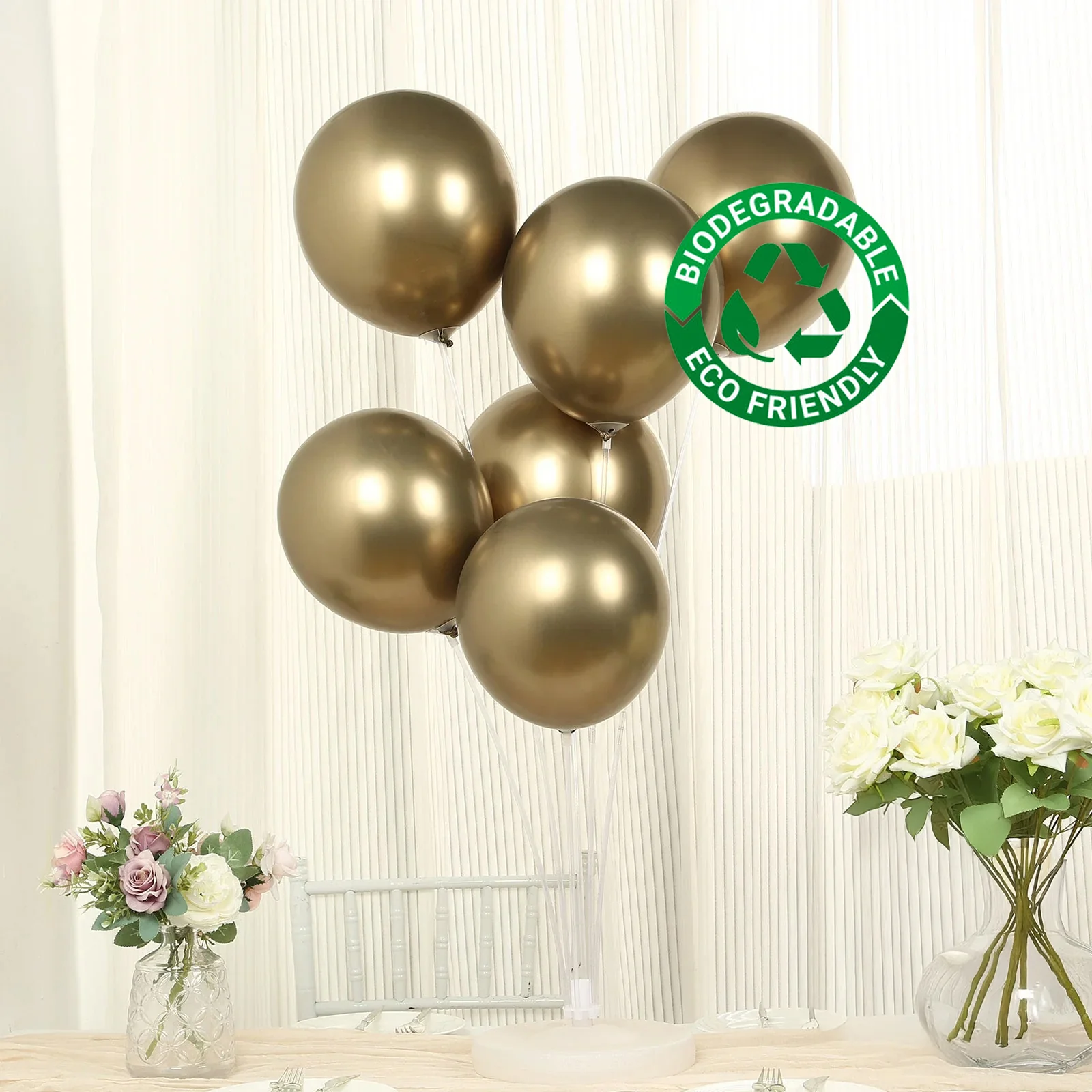 50 Pack Metallic Champagne Biodegradable Balloons, Thick Chrome Latex Party Balloons - 12" - Image 8