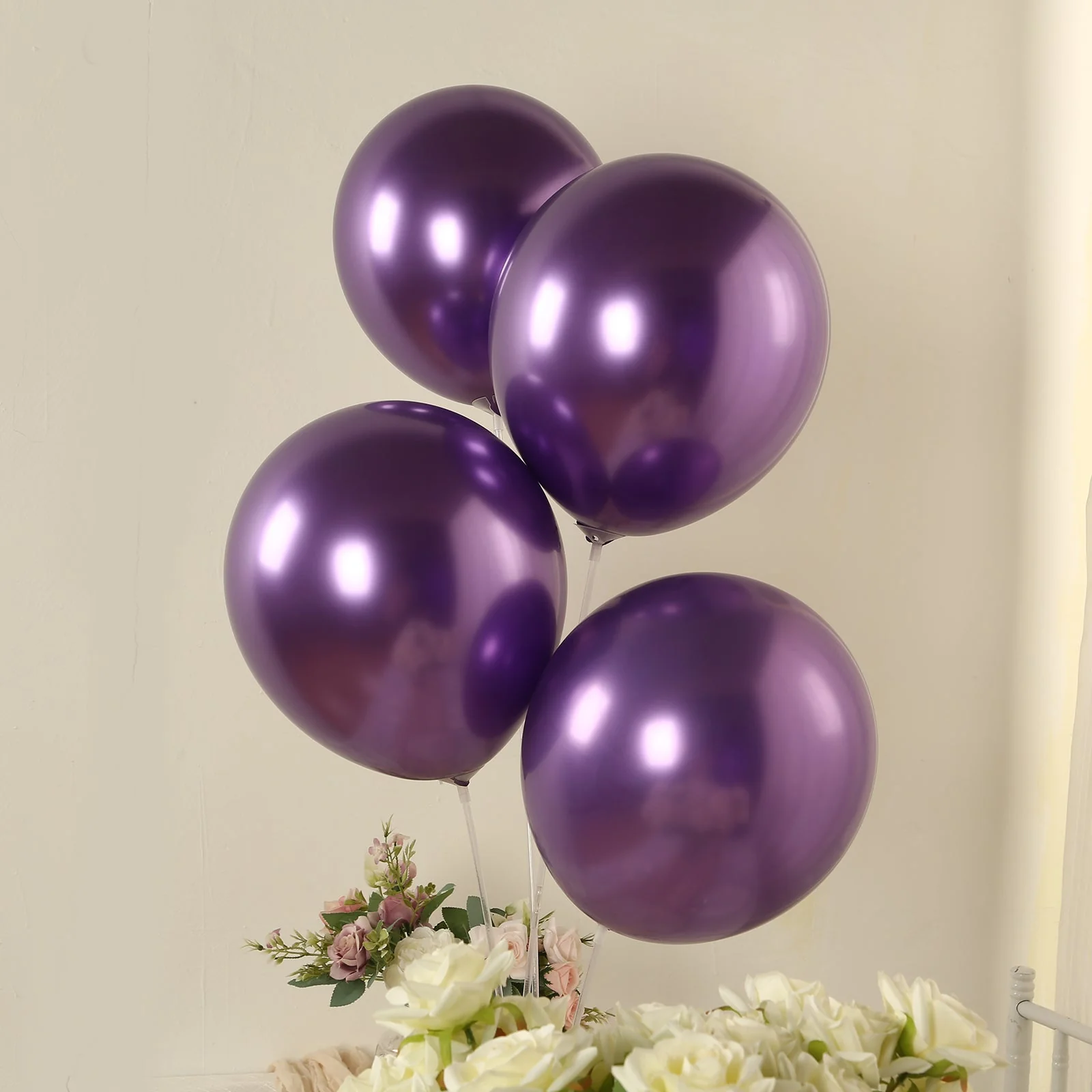 50 Pack Metallic Purple Biodegradable Balloons, Thick Chrome Latex Party Balloons - 12" - Image 8