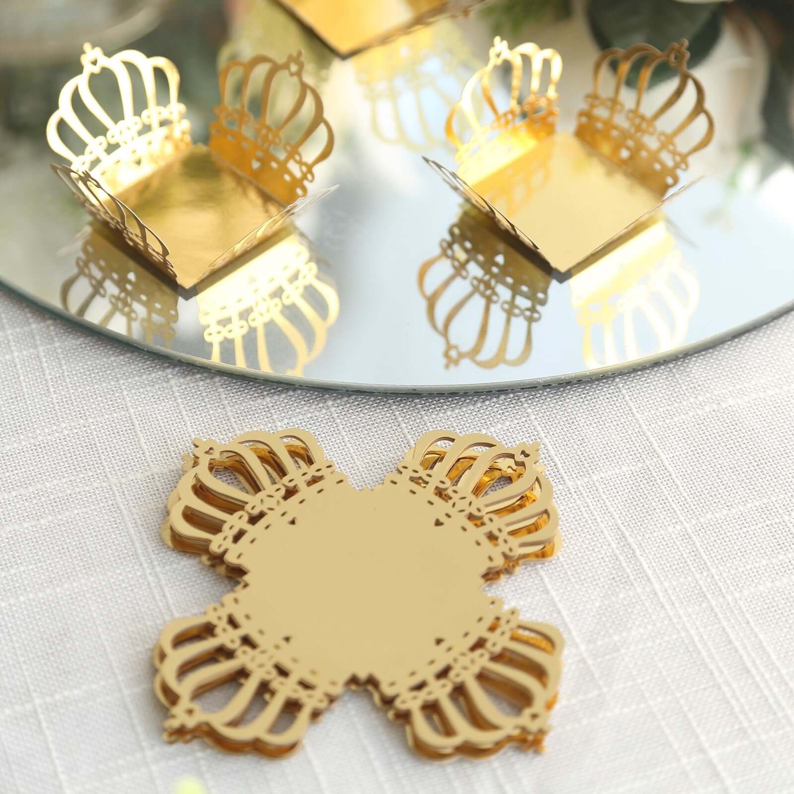 50-Pack Mini Paper Truffle Cup Liners 4" Square Design Metallic Gold Crown - 225GSM Cupcake Tray Wrappers - Image 2