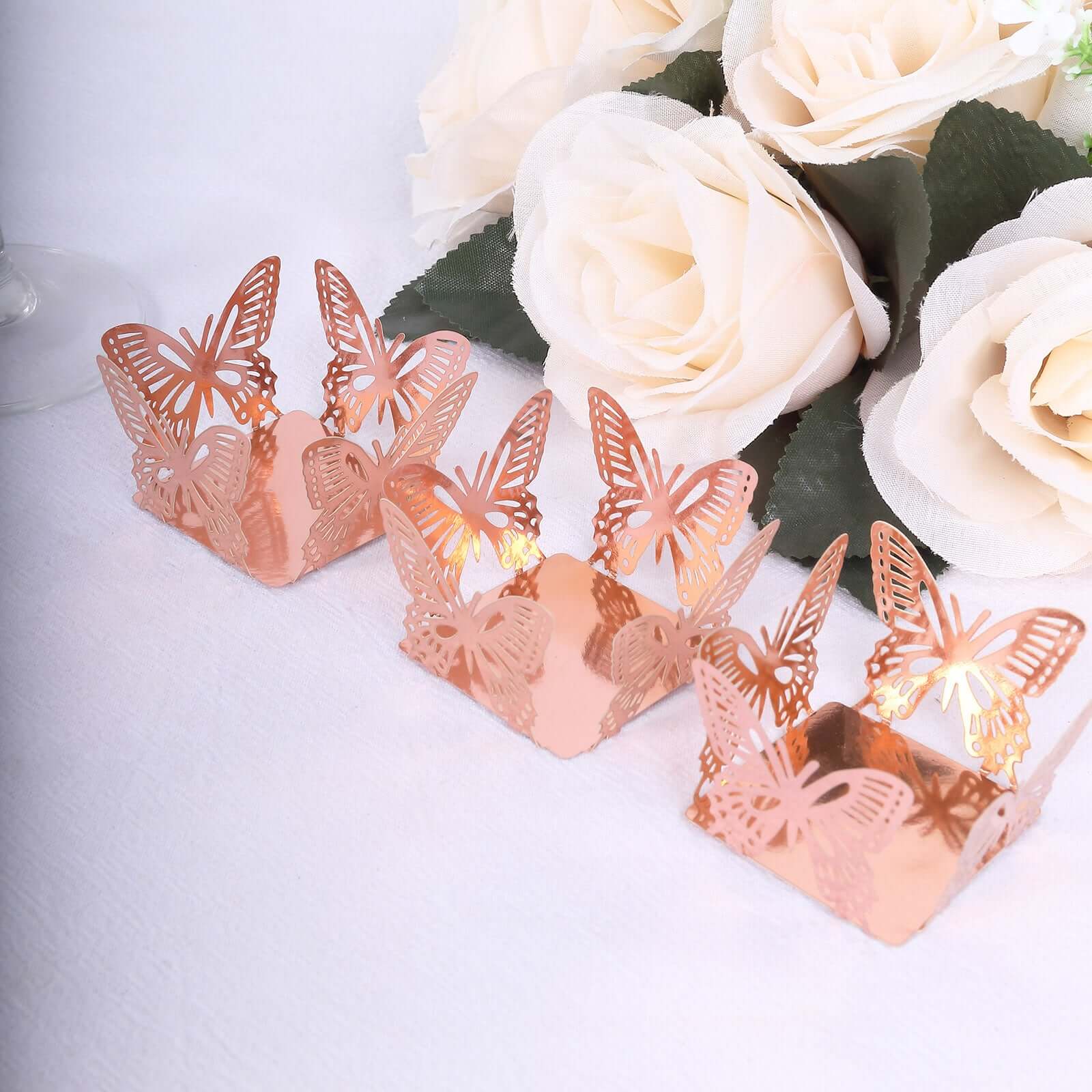 50-Pack Mini Paper Truffle Cup Liners 4" Square Design Metallic Rose Gold Butterfly - 225GSM Cupcake Tray Wrappers - Image 5