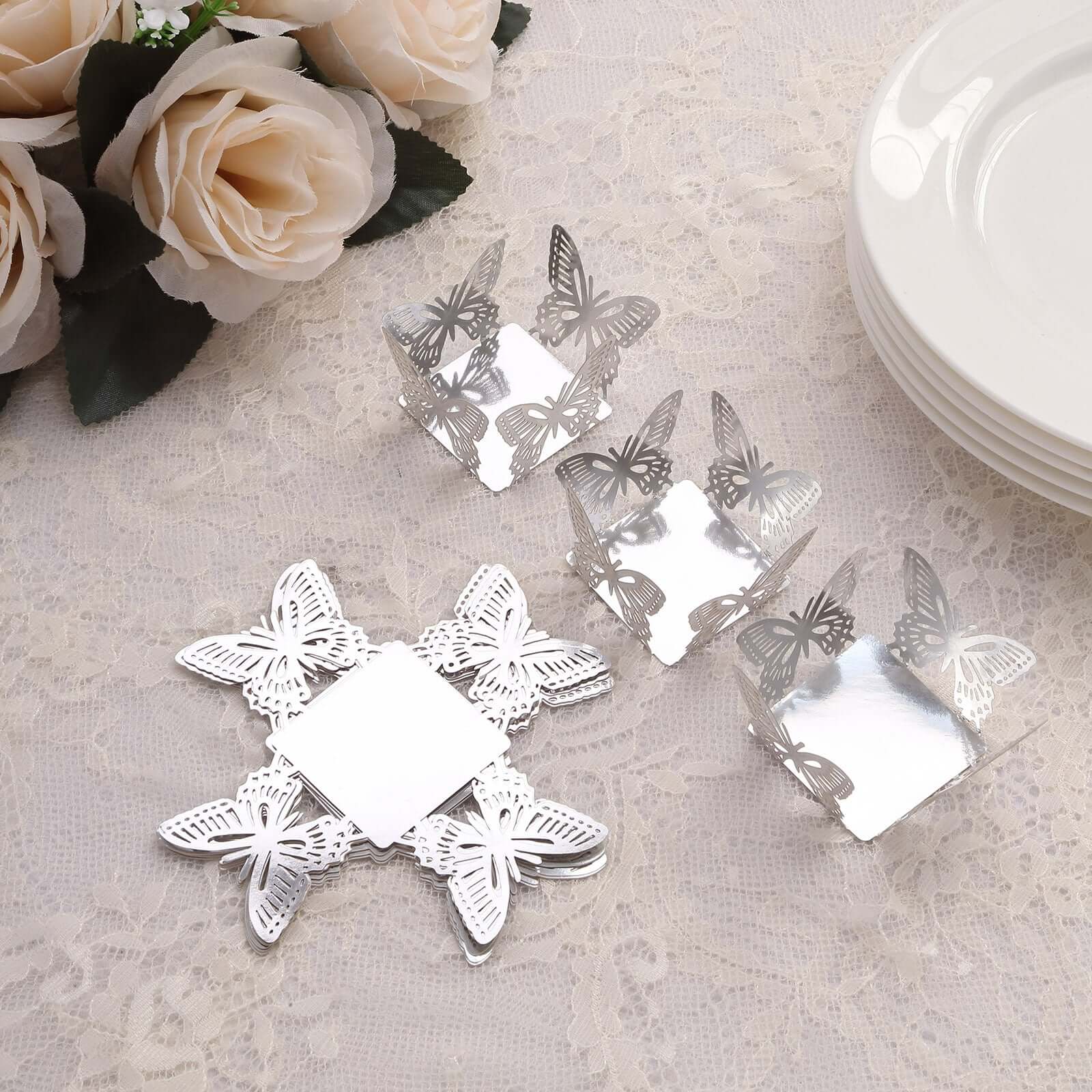 50-Pack Mini Paper Truffle Cup Liners 4" Square Design Metallic Silver Butterfly - 225GSM Cupcake Tray Wrappers - Image 6