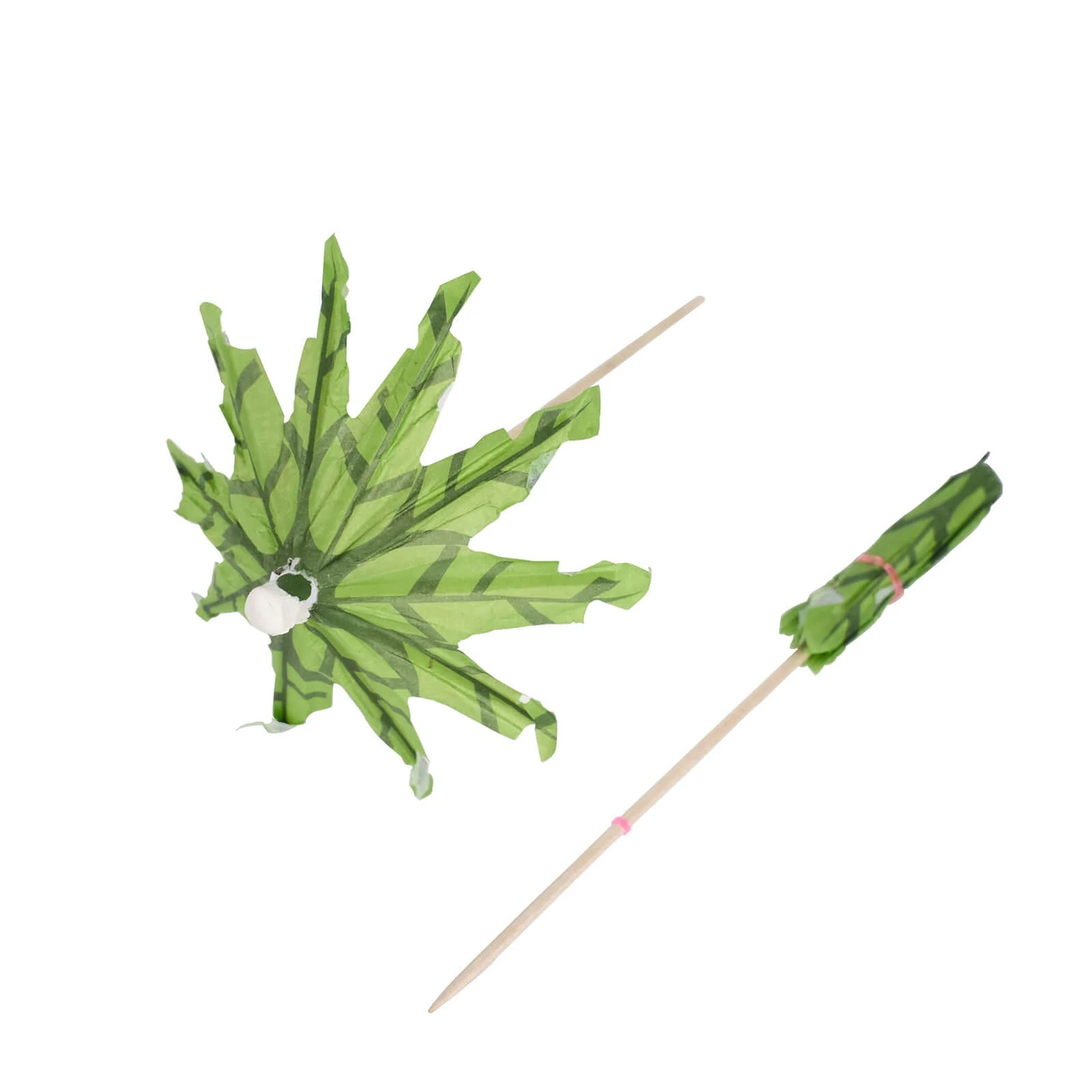 50-Pack Natural Bamboo Skewers 6", Green Tropical Leaf Parasol Cocktail Umbrella Picks - Eco Friendly Disposable Drink Sticks - Image 7