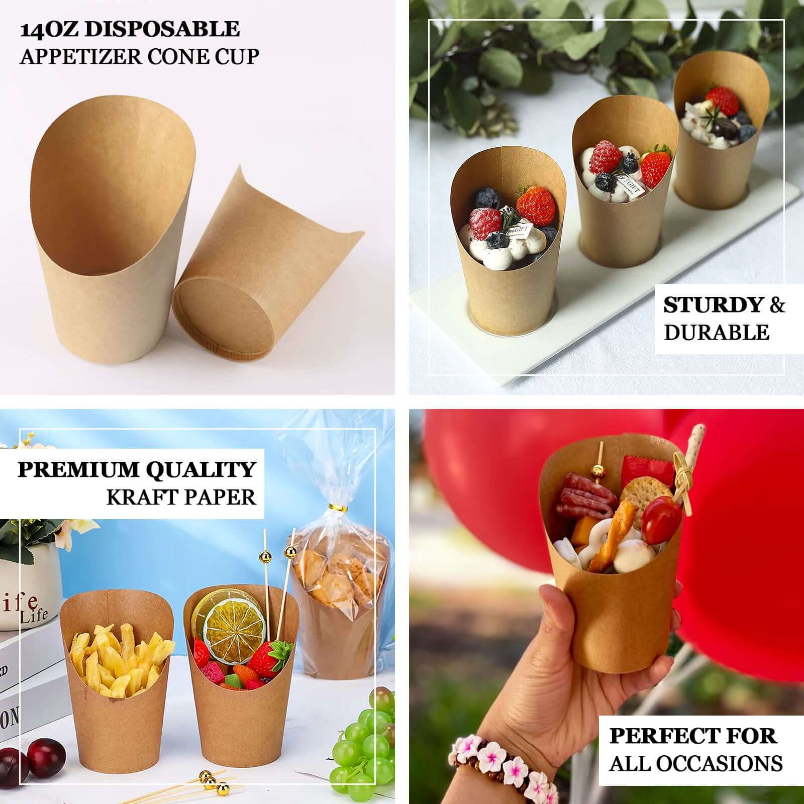 50-Pack Natural Brown Paper Popcorn Box Snack Cups 14oz, Disposable Appetizer Cone Cups - Sturdy and Food Grade - Image 4