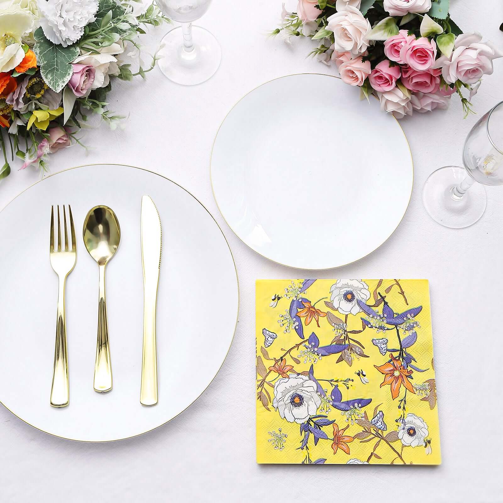 20-Pack Paper Beverage Napkins 2 Ply Bright Yellow with Blooming Flowers Design 6.5"x6.5" - Soft Botanical Floral Wedding Cocktail Napkins 18GSM - Image 10