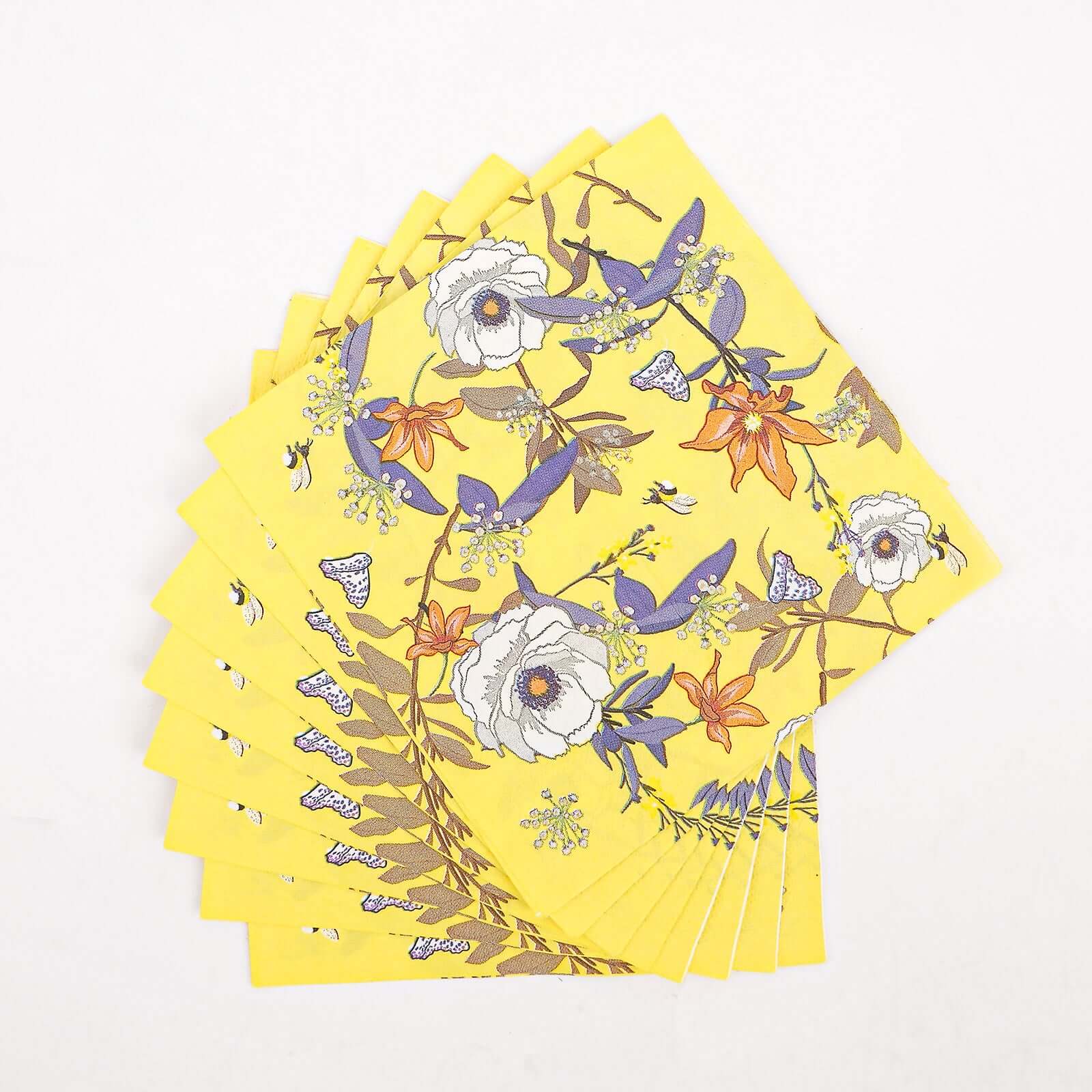 20-Pack Paper Beverage Napkins 2 Ply Bright Yellow with Blooming Flowers Design 6.5"x6.5" - Soft Botanical Floral Wedding Cocktail Napkins 18GSM - Image 13