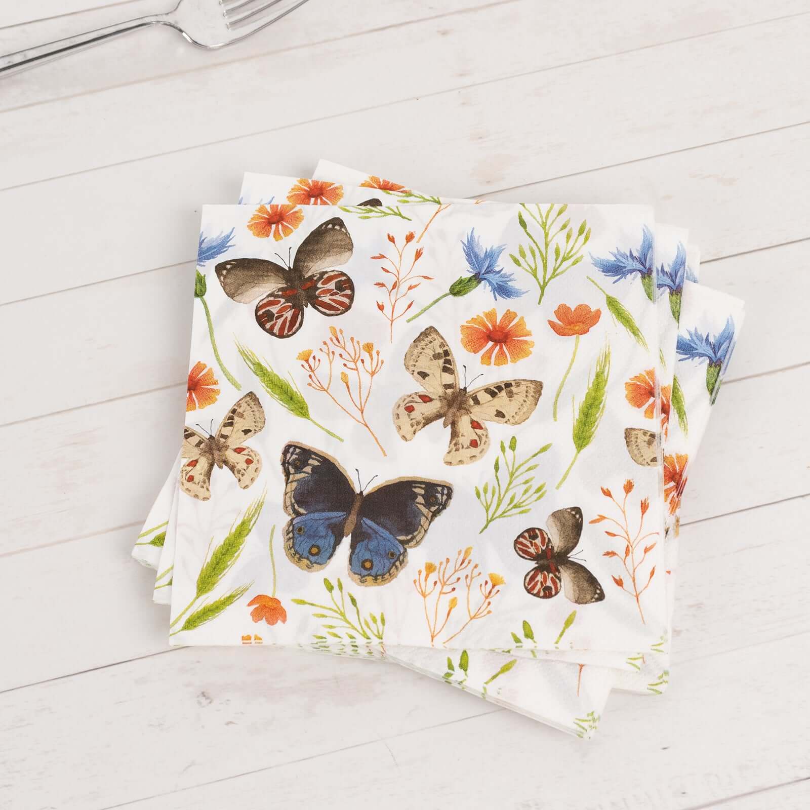 50-Pack Paper Beverage Napkins 2 Ply Ivory with Field Herbs and Butterfly Print 6.5"x6.5" - Stylish Garden Party Disposable Napkins 18GSM - Image 4
