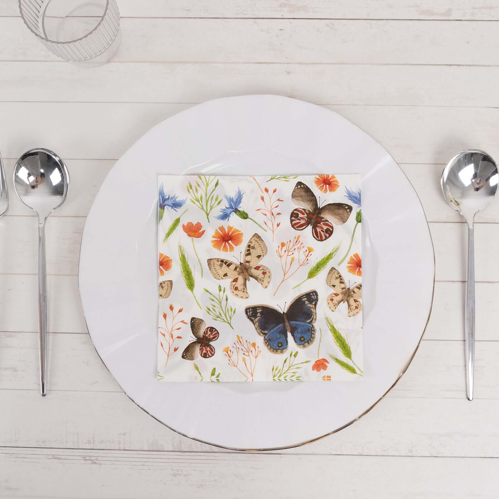 50-Pack Paper Beverage Napkins 2 Ply Ivory with Field Herbs and Butterfly Print 6.5"x6.5" - Stylish Garden Party Disposable Napkins 18GSM - Image 9