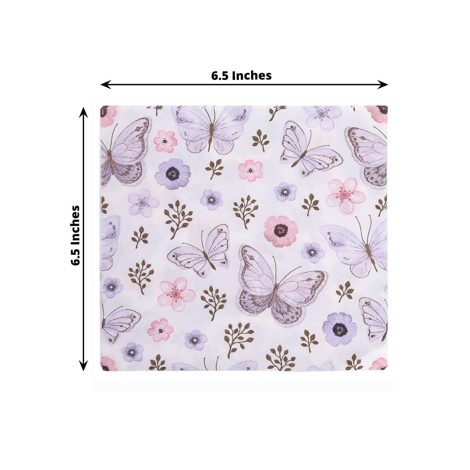 20-Pack Paper Beverage Napkins 2 Ply Lavender/Ivory with Butterfly Design 6.5"x6.5" - Soft Stylish Garden Party Cocktail Napkins 18GSM - Image 3