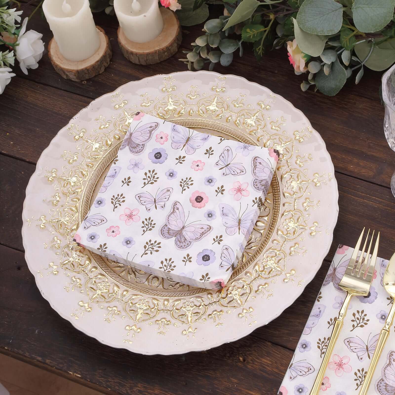 20-Pack Paper Beverage Napkins 2 Ply Lavender/Ivory with Butterfly Design 6.5"x6.5" - Soft Stylish Garden Party Cocktail Napkins 18GSM - Image 4