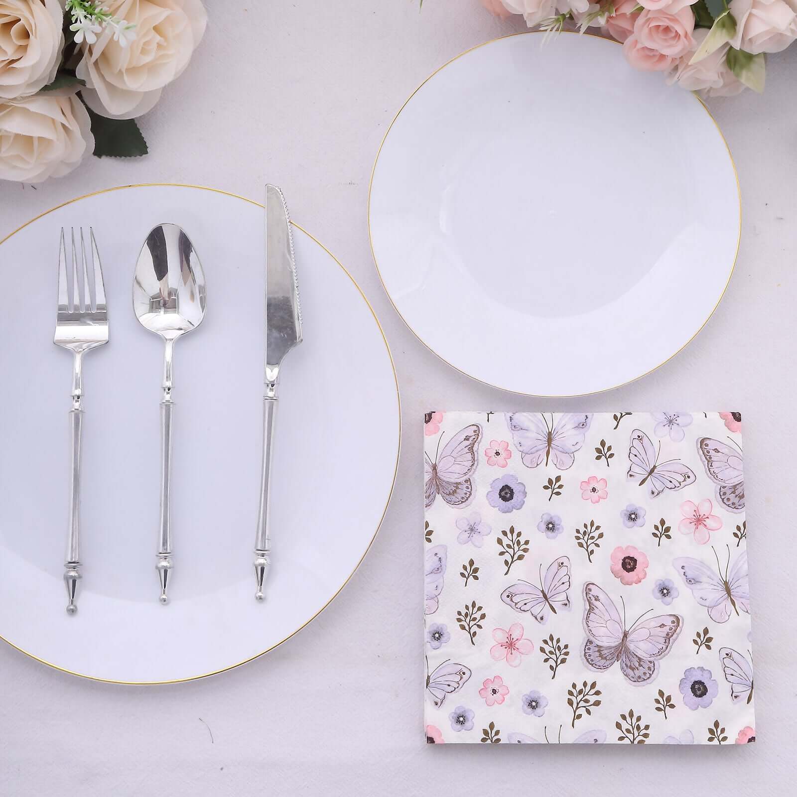 20-Pack Paper Beverage Napkins 2 Ply Lavender/Ivory with Butterfly Design 6.5"x6.5" - Soft Stylish Garden Party Cocktail Napkins 18GSM - Image 8