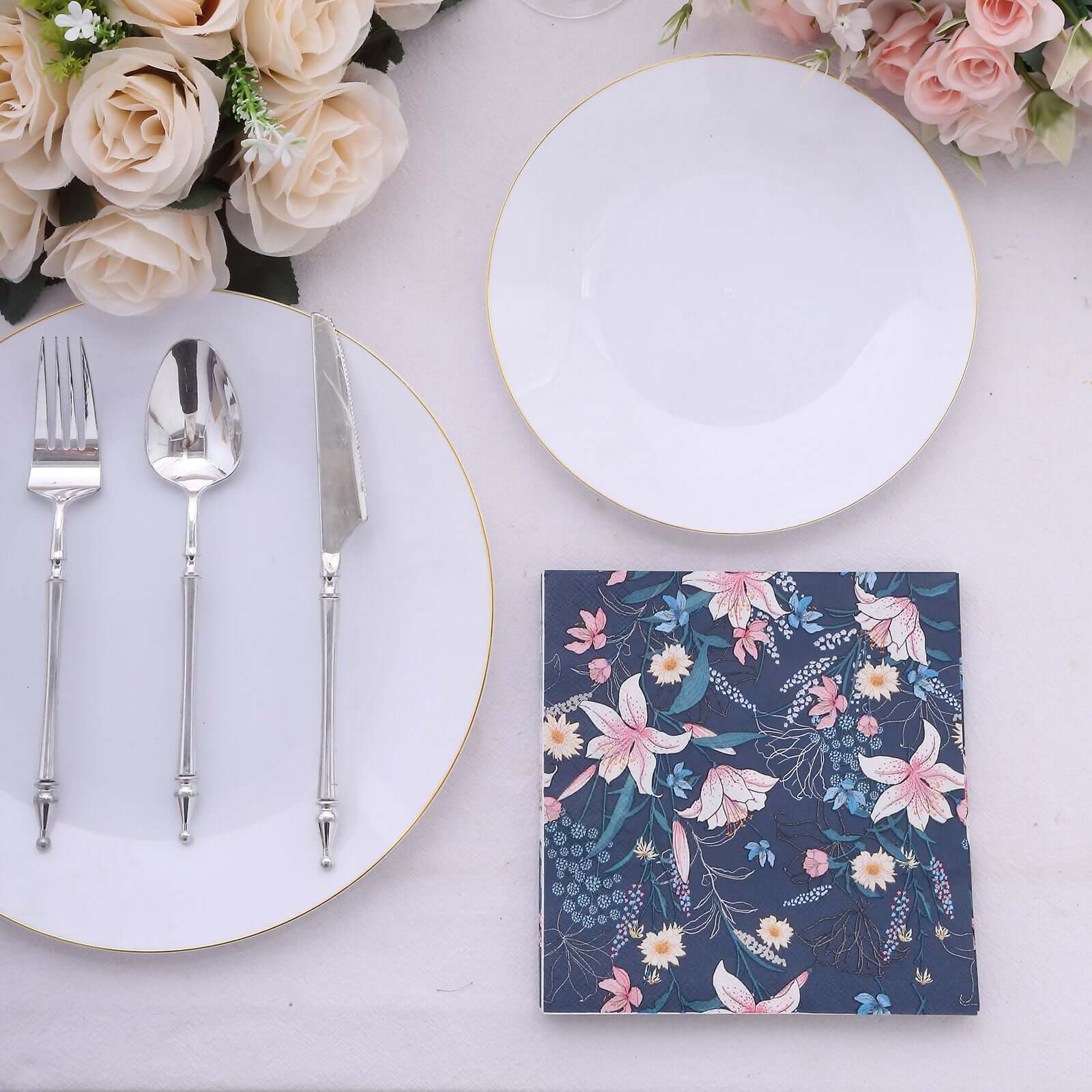 20-Pack Paper Beverage Napkins 2 Ply Navy Blue with Water Lily Floral Design 6.5"x6.5" - Soft 2-Ply Disposable Beverage Napkins 18GSM - Image 10