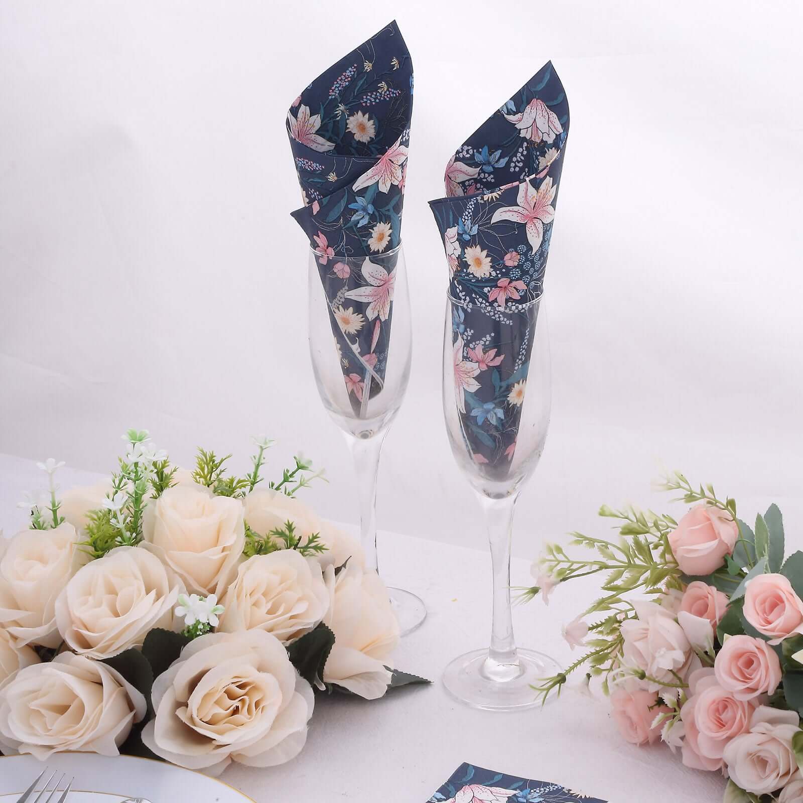20-Pack Paper Beverage Napkins 2 Ply Navy Blue with Water Lily Floral Design 6.5"x6.5" - Soft 2-Ply Disposable Beverage Napkins 18GSM - Image 12